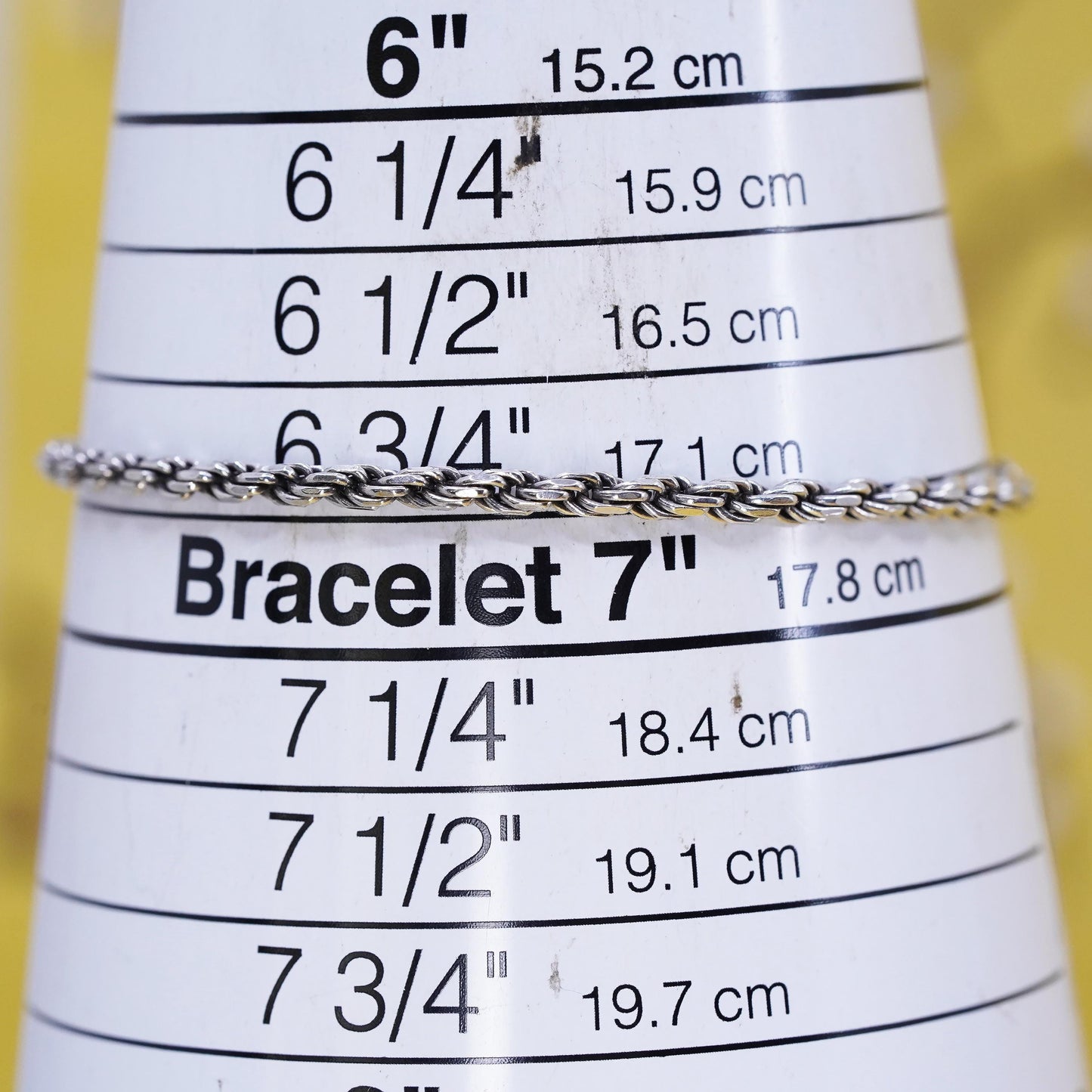 7”, 3mm, vintage Sterling silver Singapore rope bracelet, Italy 925 chain