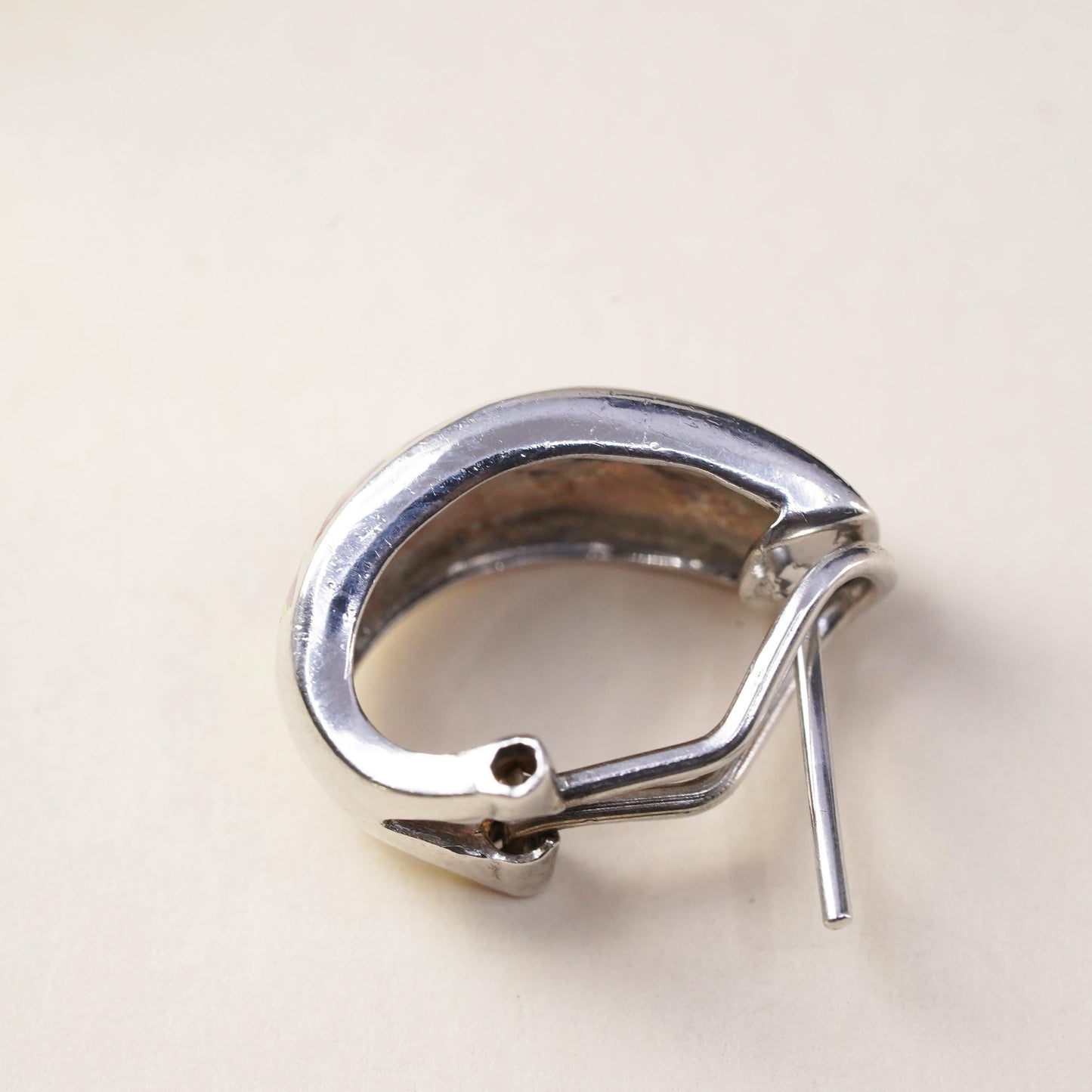 Vintage handmade single earring. Sterling 925 silver stud with opal inlay