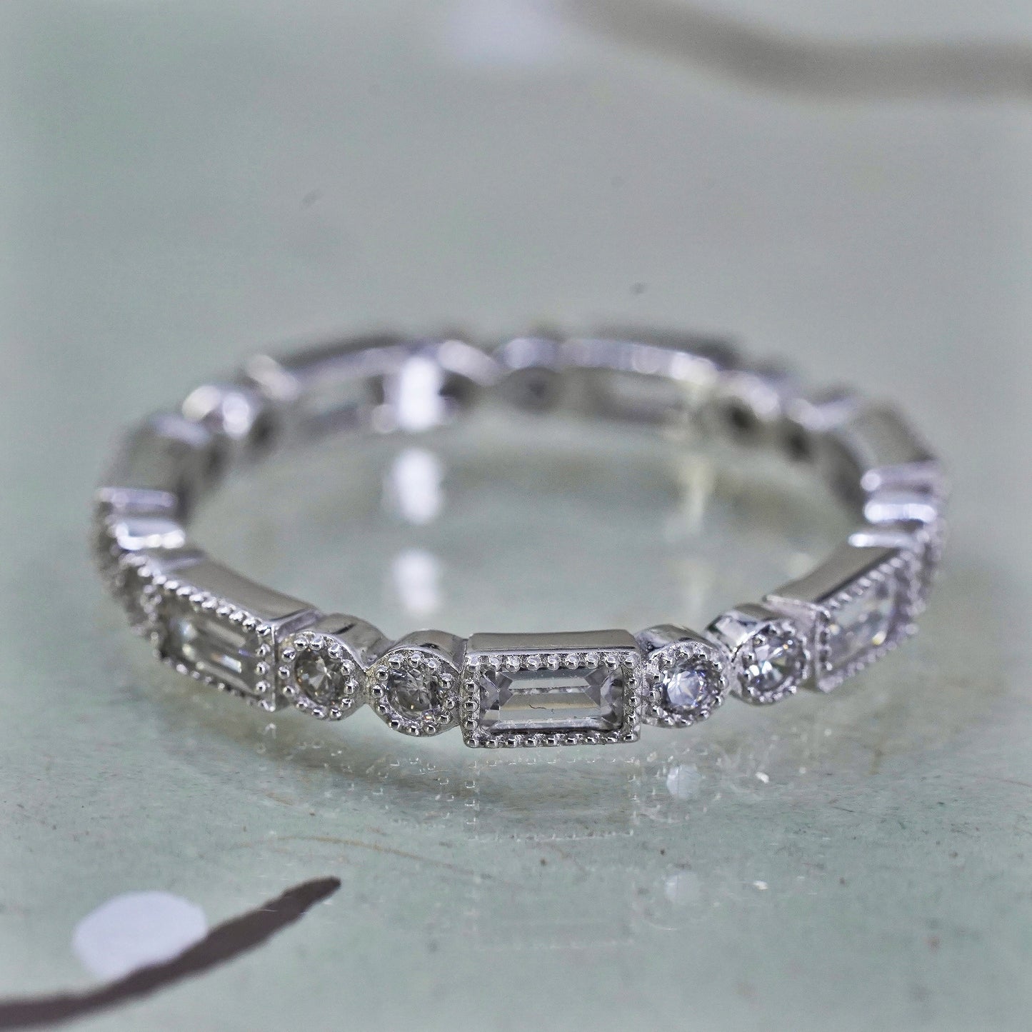 Size 10, Vietnam sterling 925 silver ring with cluster CZ, stackable band