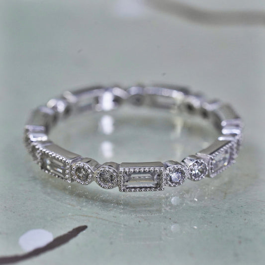 Size 10, Vietnam sterling 925 silver ring with cluster CZ, stackable band