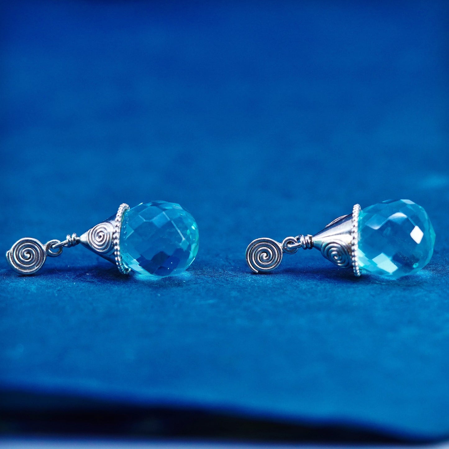 Sajen Sterling Silver 925 blue crystal teardrop earrings | handmade Jewelry