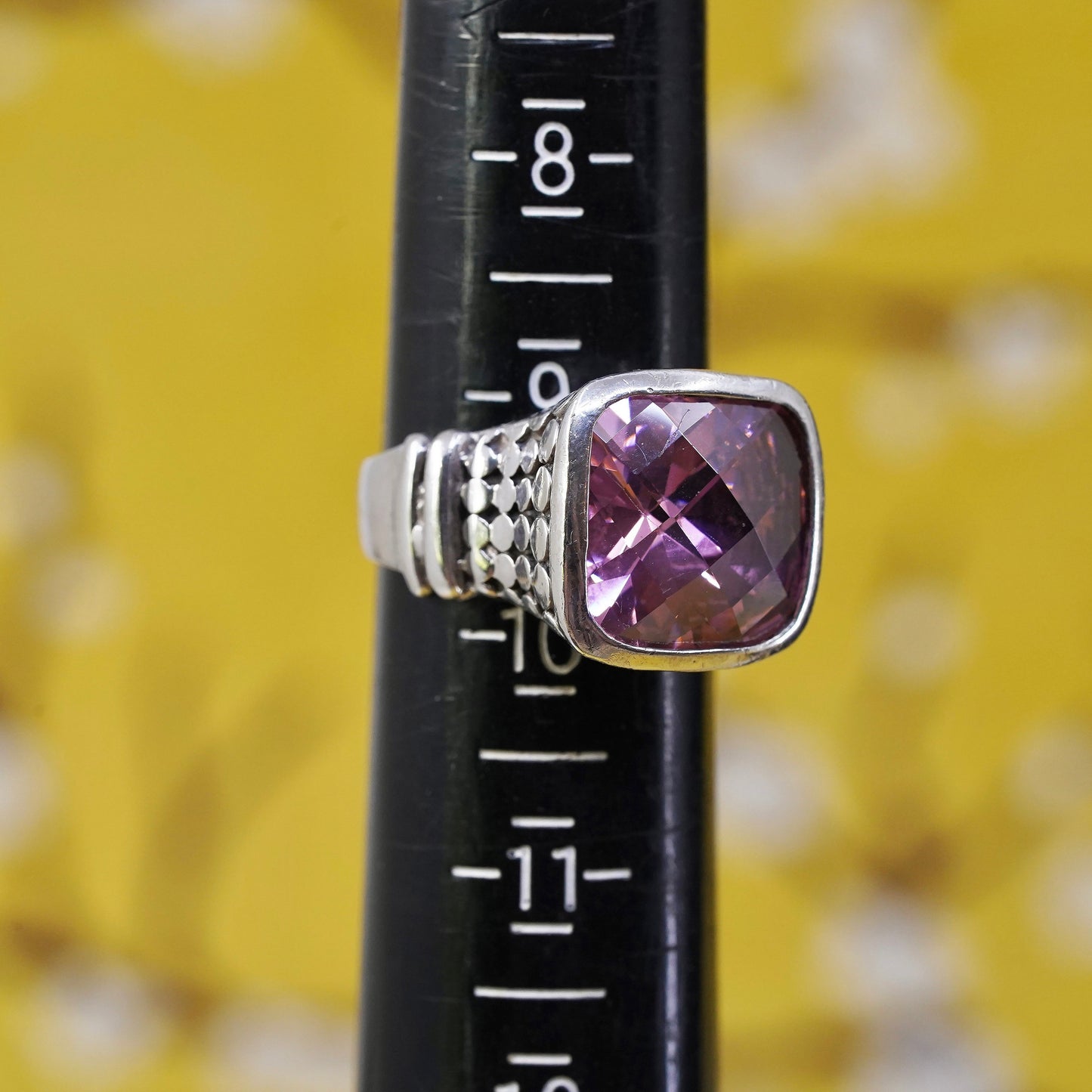 Size 9.25, Sterling 925 silver statement handmade cocktail ring pink crystal