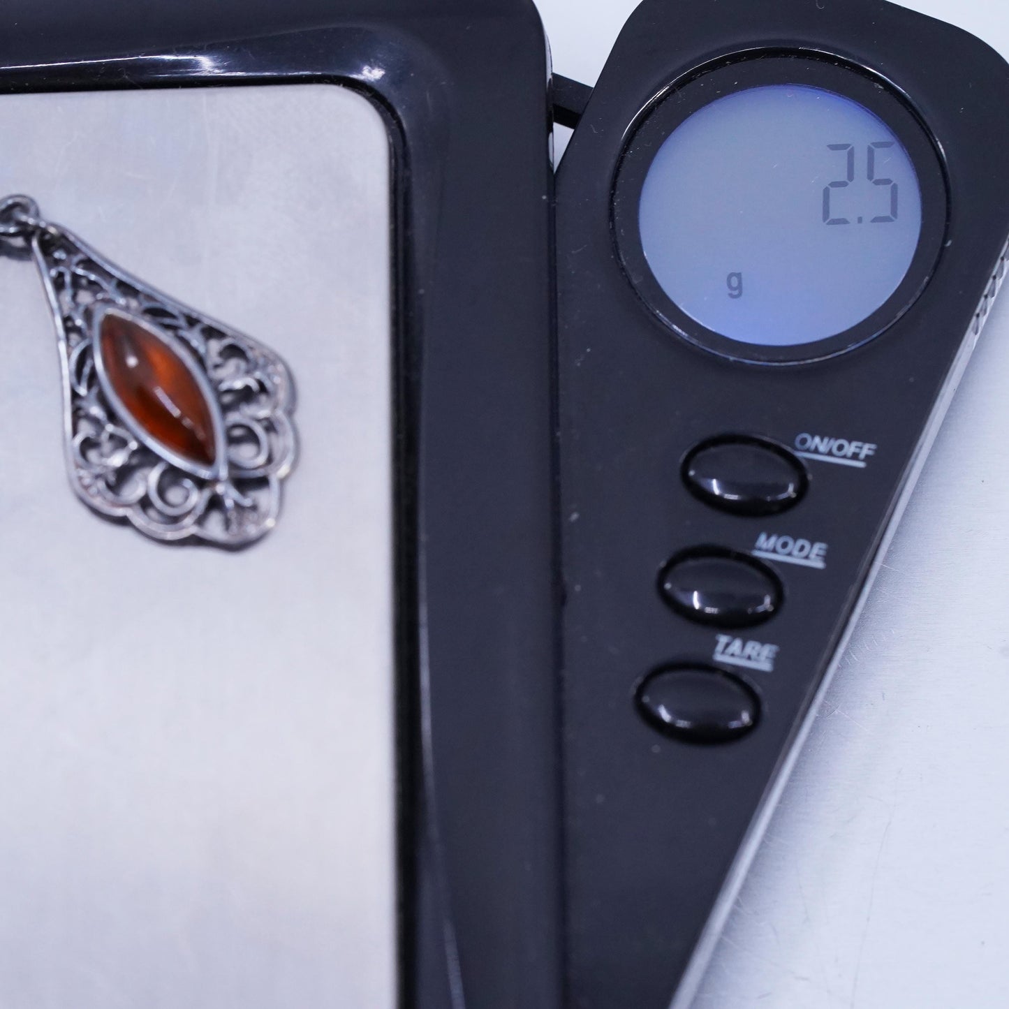Vintage sterling 925 silver handmade filigree pendant with amber