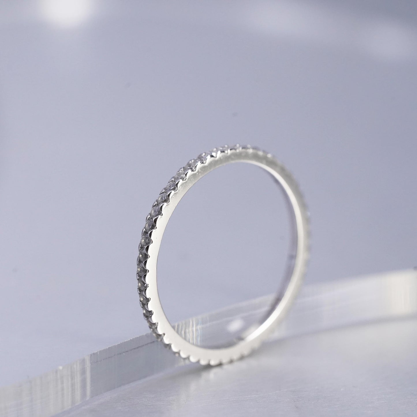 Size 9.25, VTG Sterling 925 silver handmade stackable band ring w/ cluster Cz
