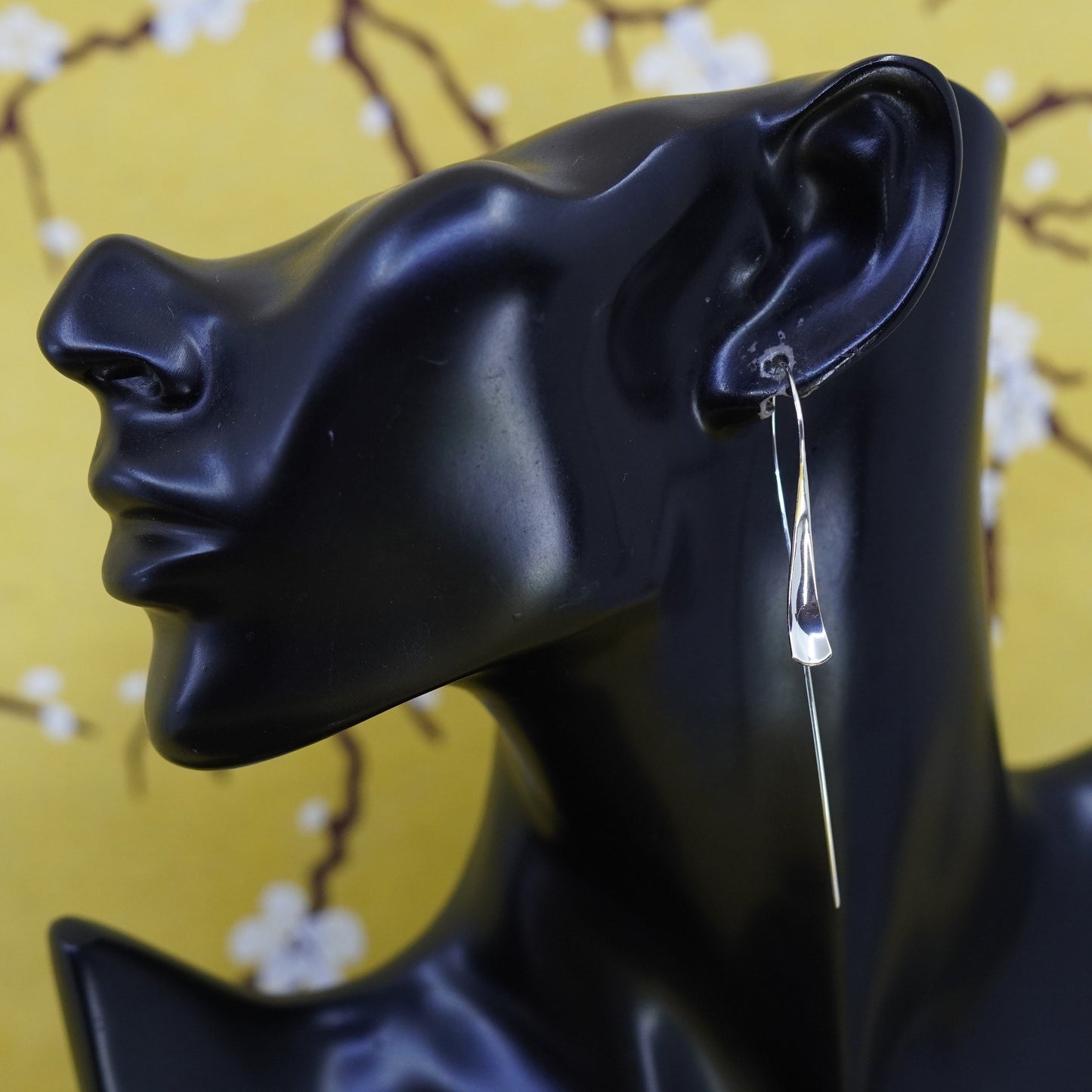 Vintage Sterling silver handmade earrings, long 925 teardrop spoon drops