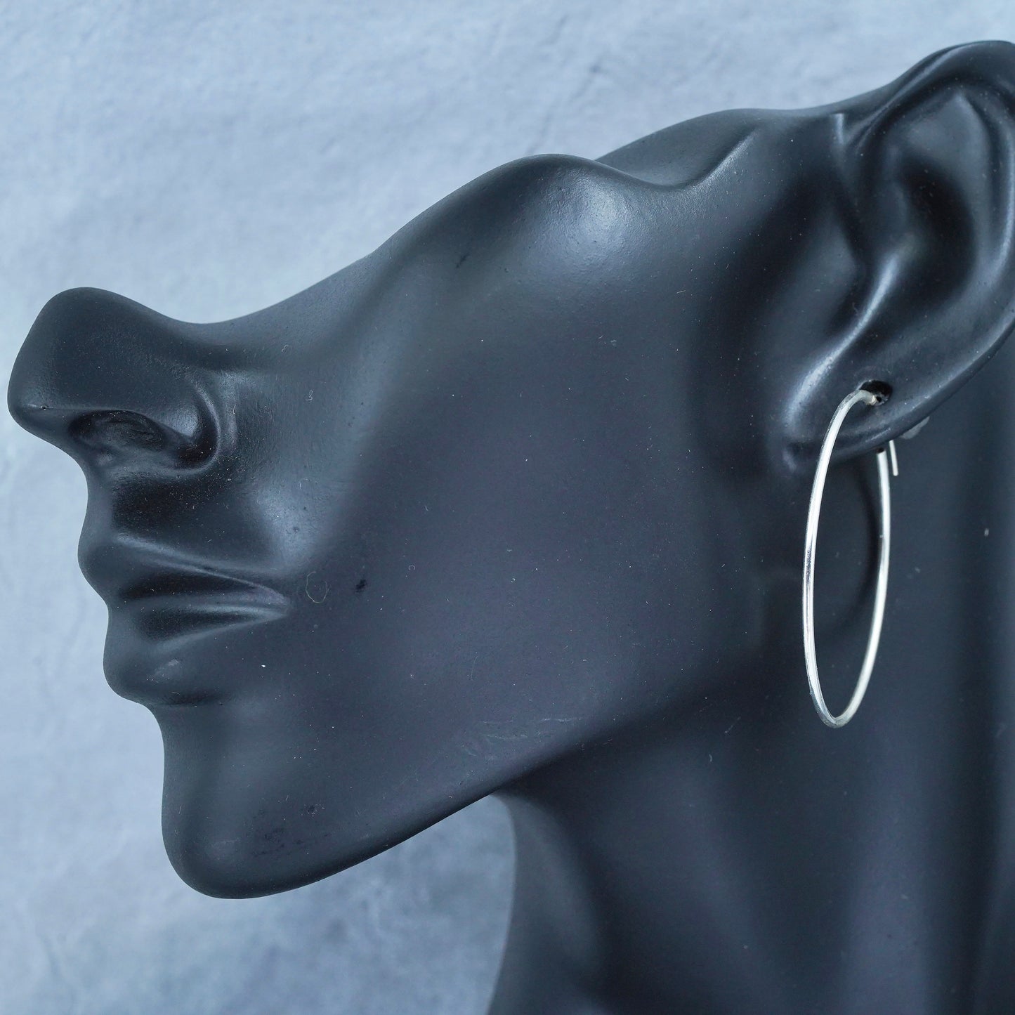 1.5”, vintage Italy Sterling silver handmade earrings, bold 925 hoops