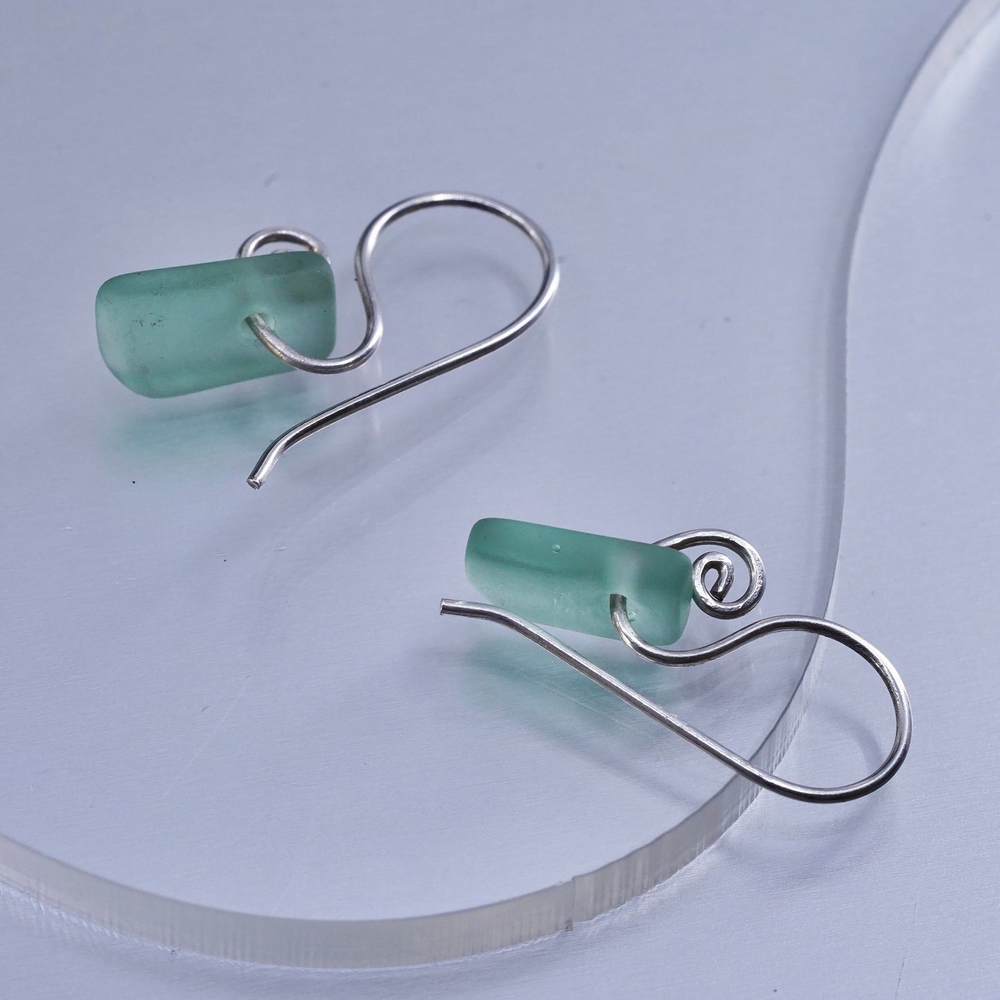 Vintage Sterling 925 silver earrings with green sea washed glass