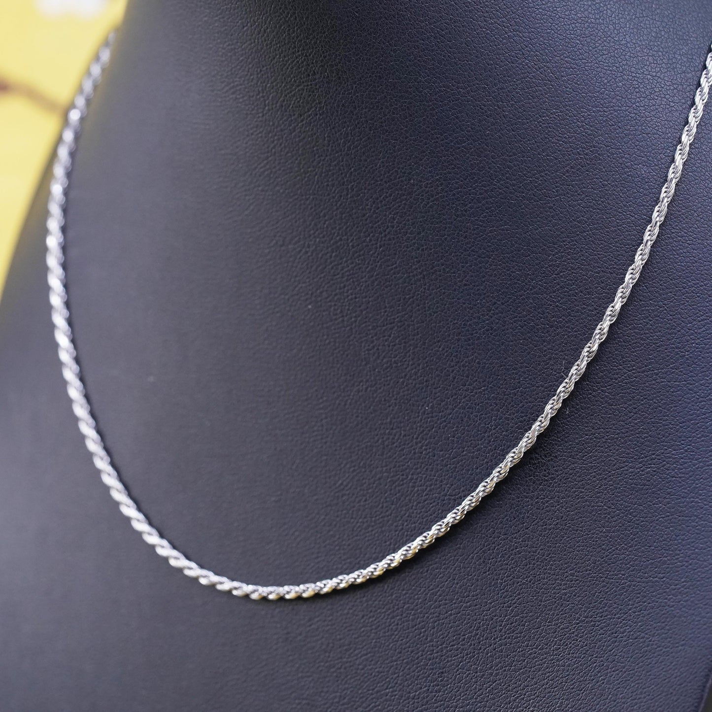 16" 2mm, vintage Italian Sterling silver necklace, 925 diamond rope chain