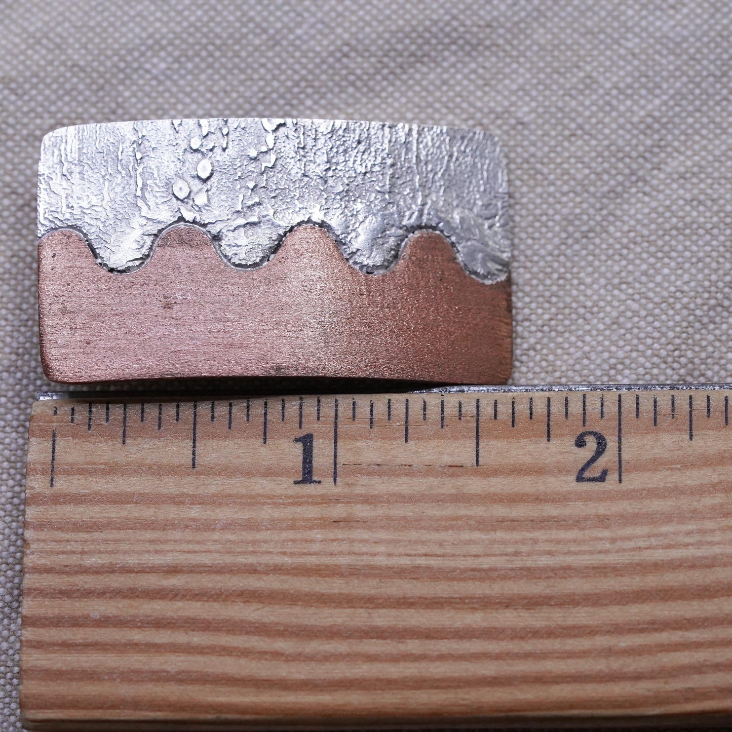 vtg Chile two tone handmade sterling 950 silver rectangular textured pendant