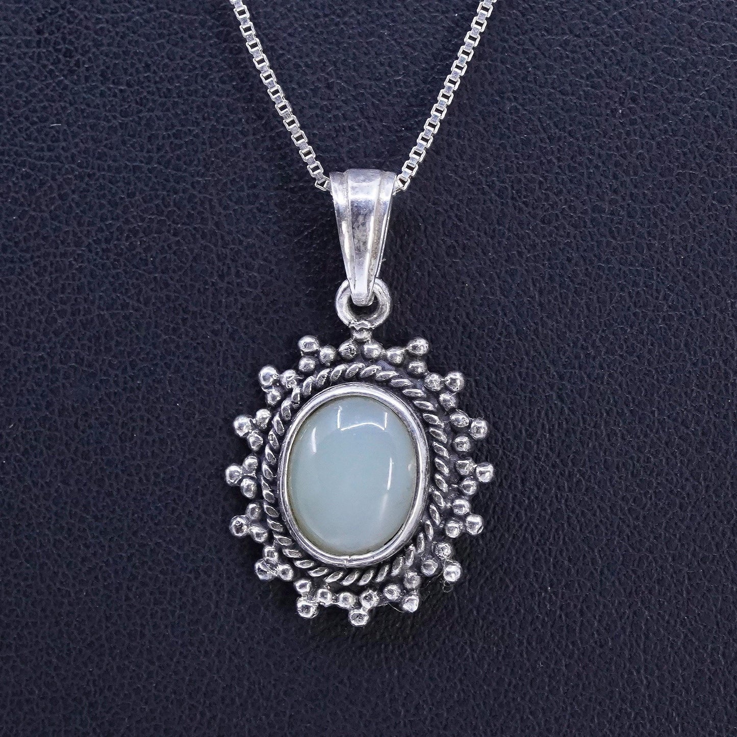 18", vintage Sterling 925 silver box chain necklace with jade pendant