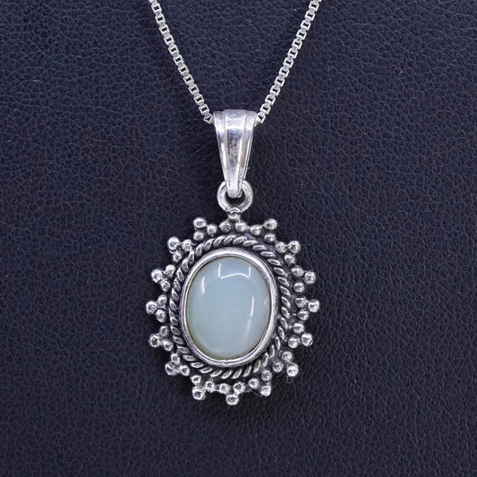 18", vintage Sterling 925 silver box chain necklace with jade pendant