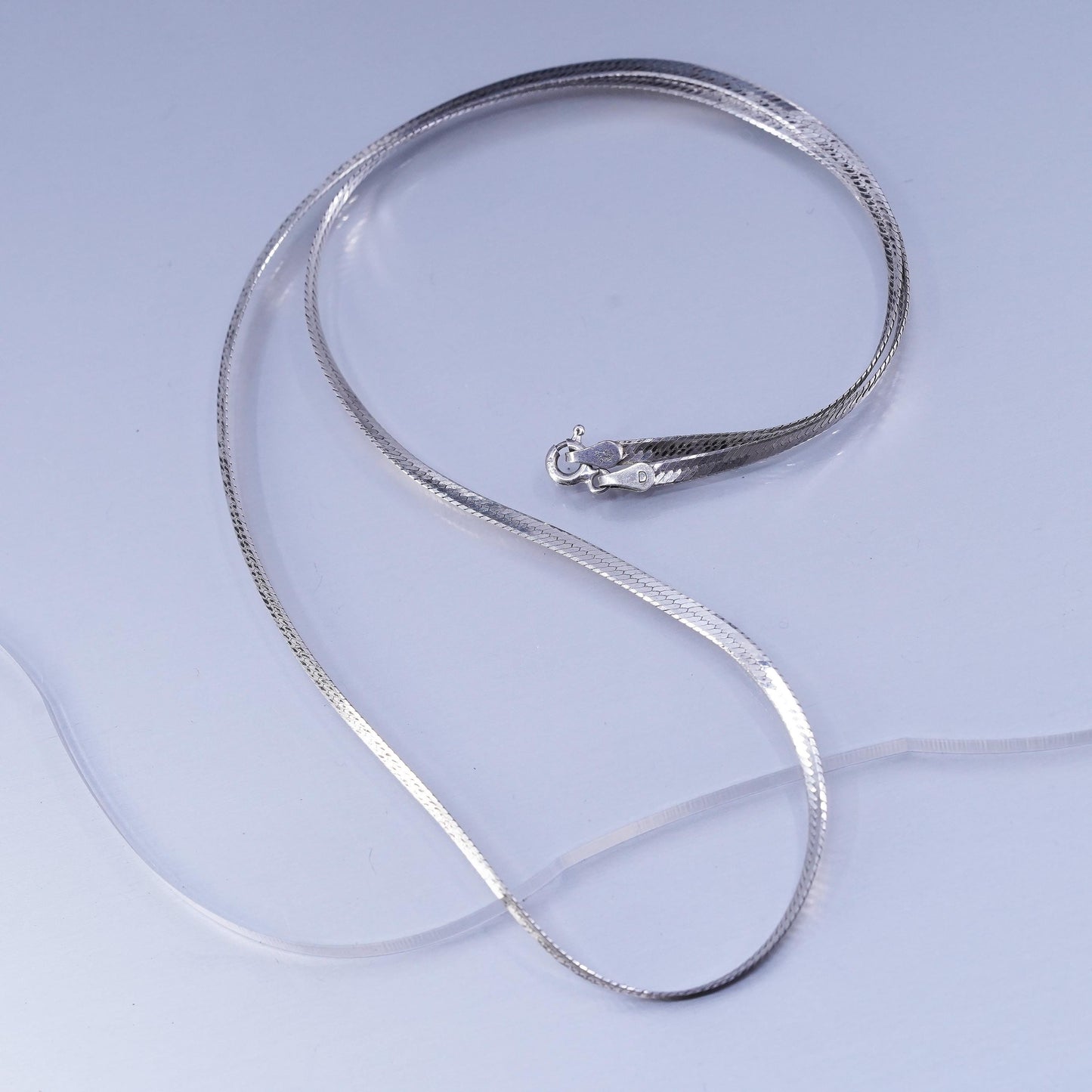 20” 3mm, vintage Italian Sterling 925 silver herringbone chain necklace