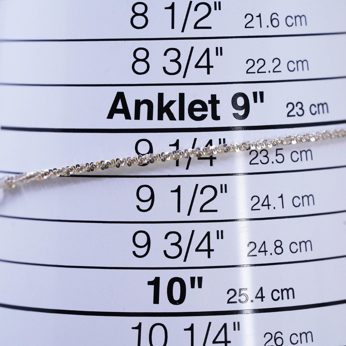9.25+2” 2mm, Vintage Italian sterling silver handmade anklet, 925 twisted chain