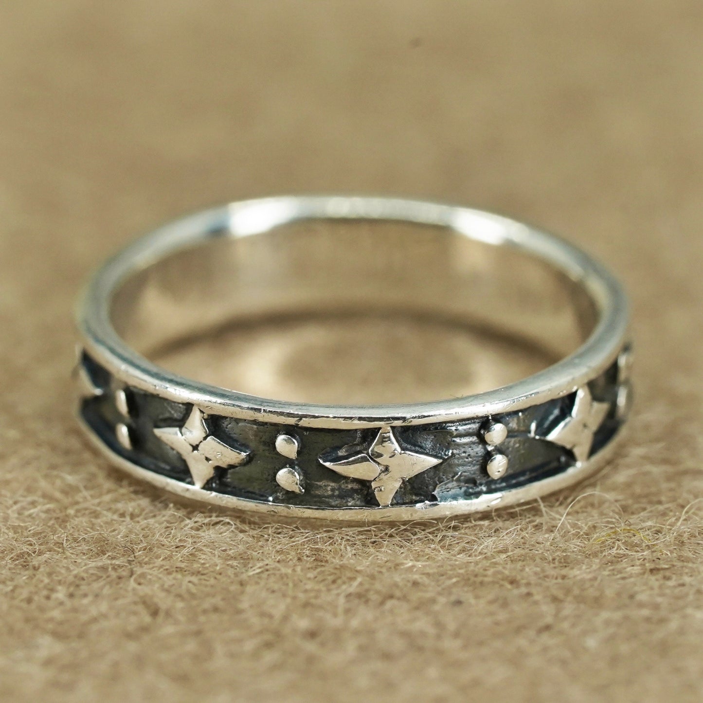 Size 6, southwestern Sterling 925 silver handmade ring, star textured band