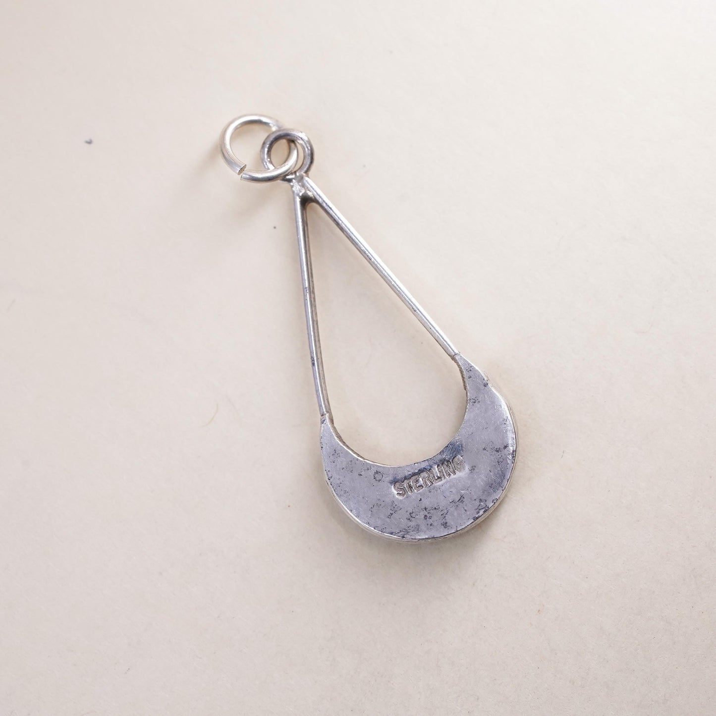 Vintage Zuni sterling 925 silver pendant, Native American teardrop turquoise