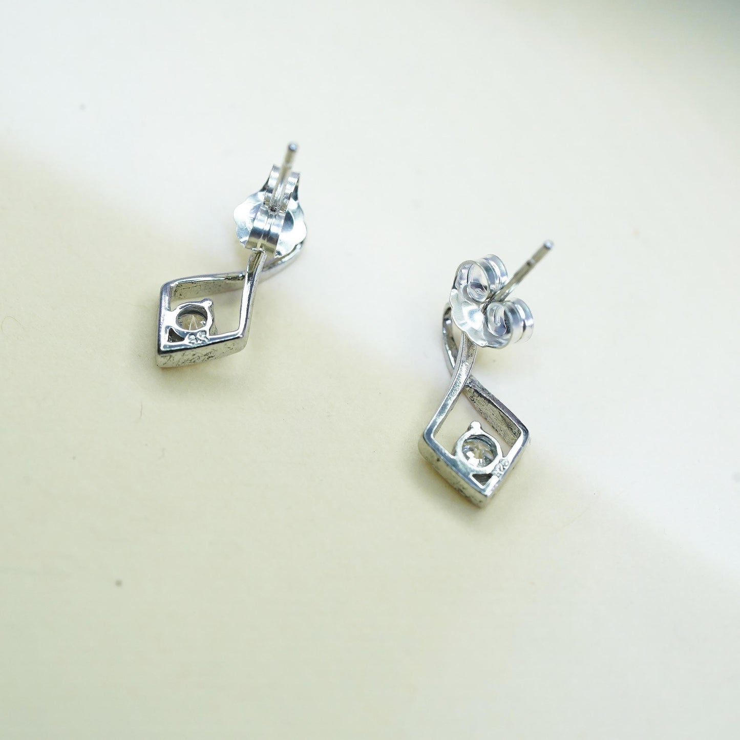 Vintage 925 sterling silver genuine cz studs, fashion minimalist earrings