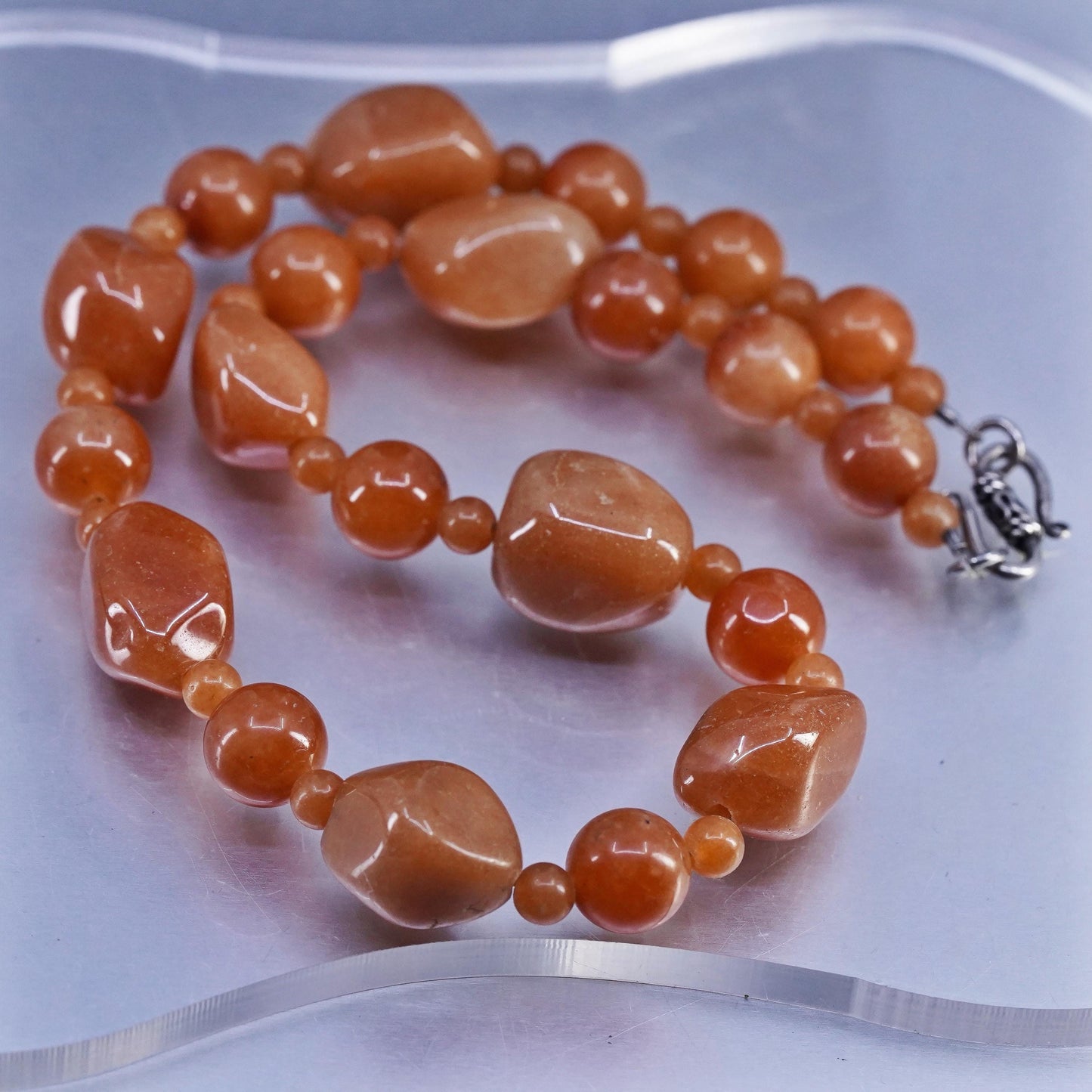 16", 925 Sterling Silver necklace with Orange Aventurine nuggets S shaped clasp