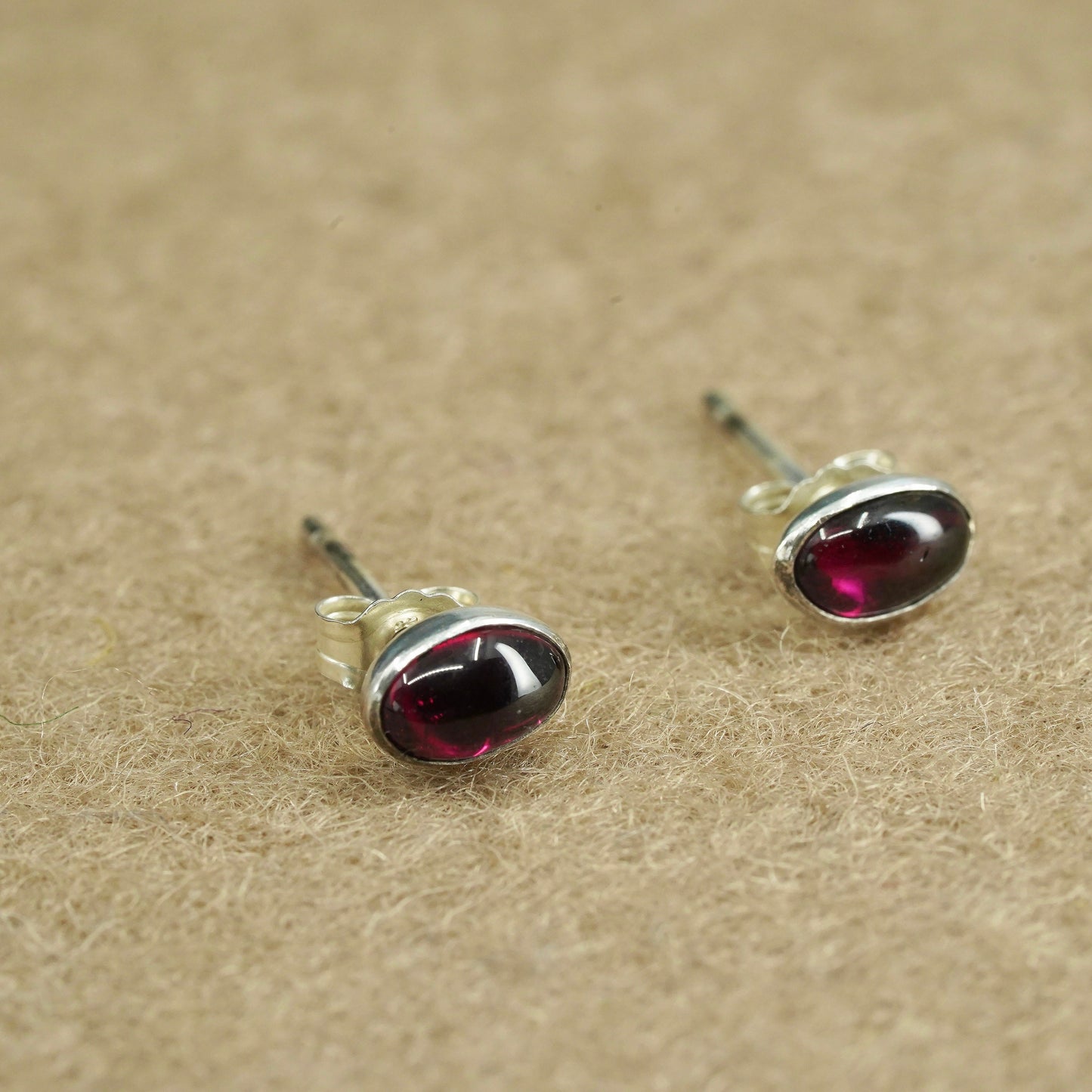 Vintage Sterling 925 silver handmade earrings, gernet studs