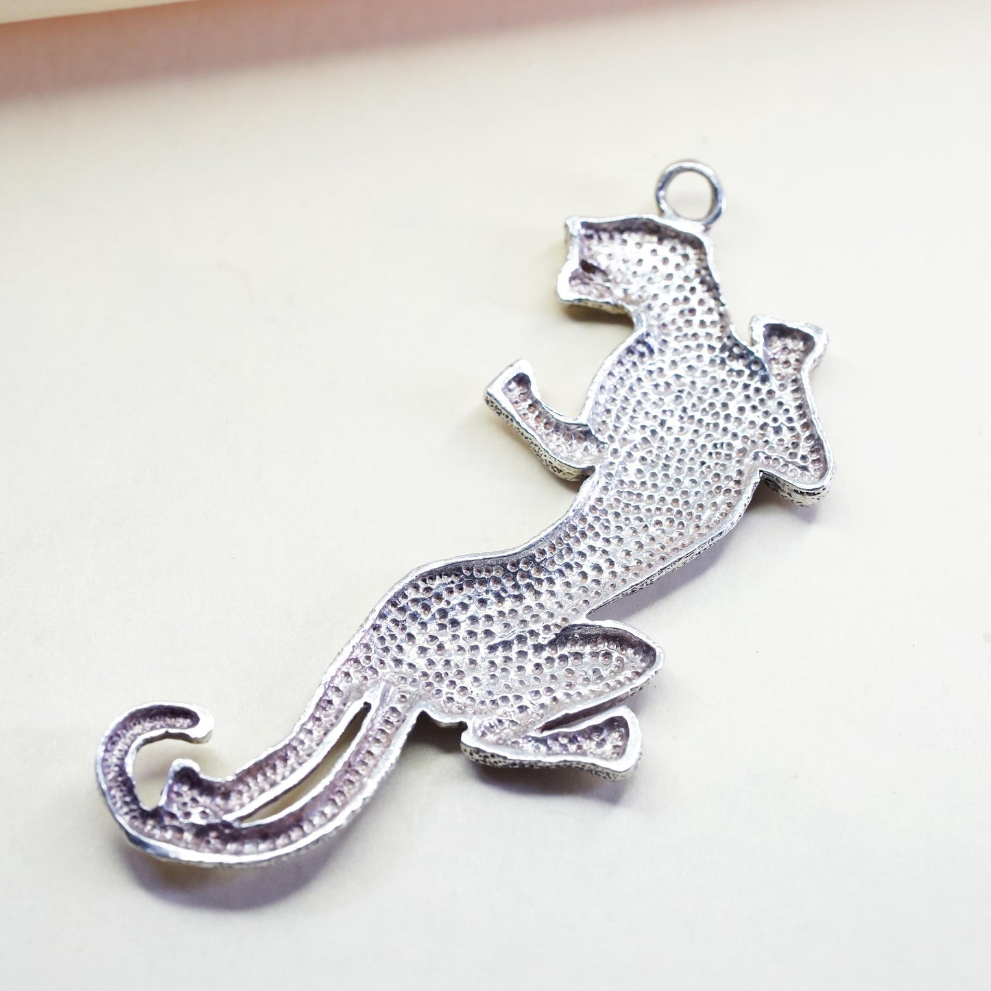Vintage Sterling 925 Silver Leopard Charm Pendant, Big Cat Animal Jewelry