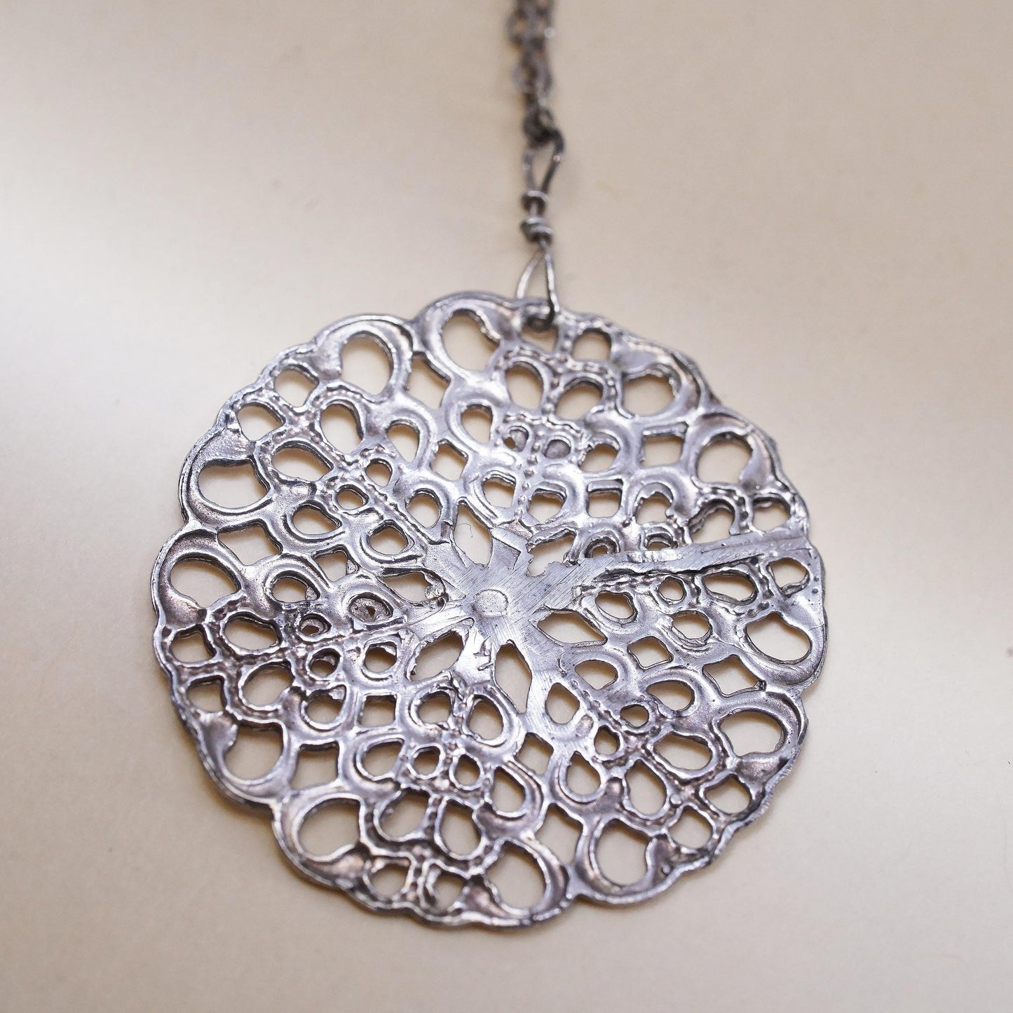 18", Vintage Sterling 925 silver circle chain necklace filigree circle pendant