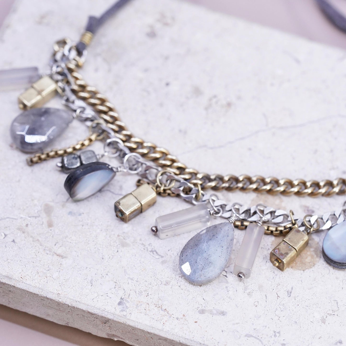 Silpada two tone Sterling Silver brass labradorite beads Necklace