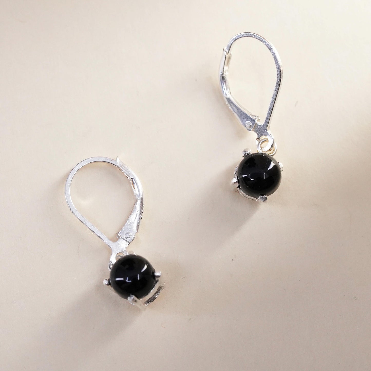 Vintage sterling 925 silver handmade earrings with onyx inlay