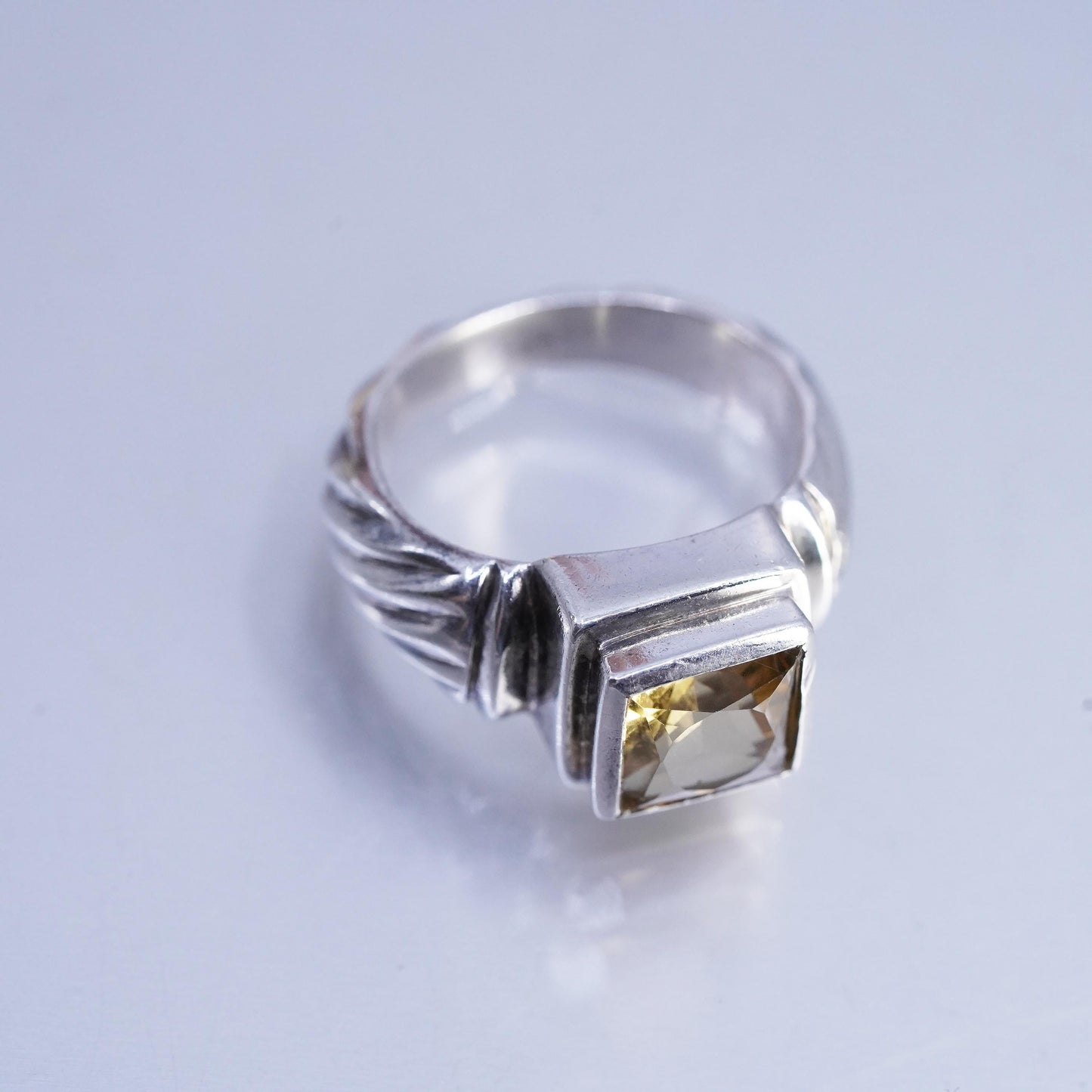 Size 7, vintage Sterling 925 silver cable textured ring square citrine, jewelry