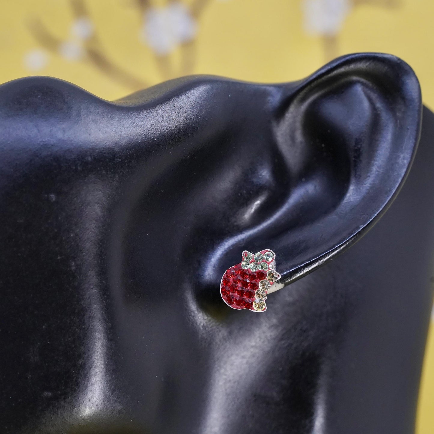 vintage Sterling 925 silver cluster red crystal studs, apple earrings