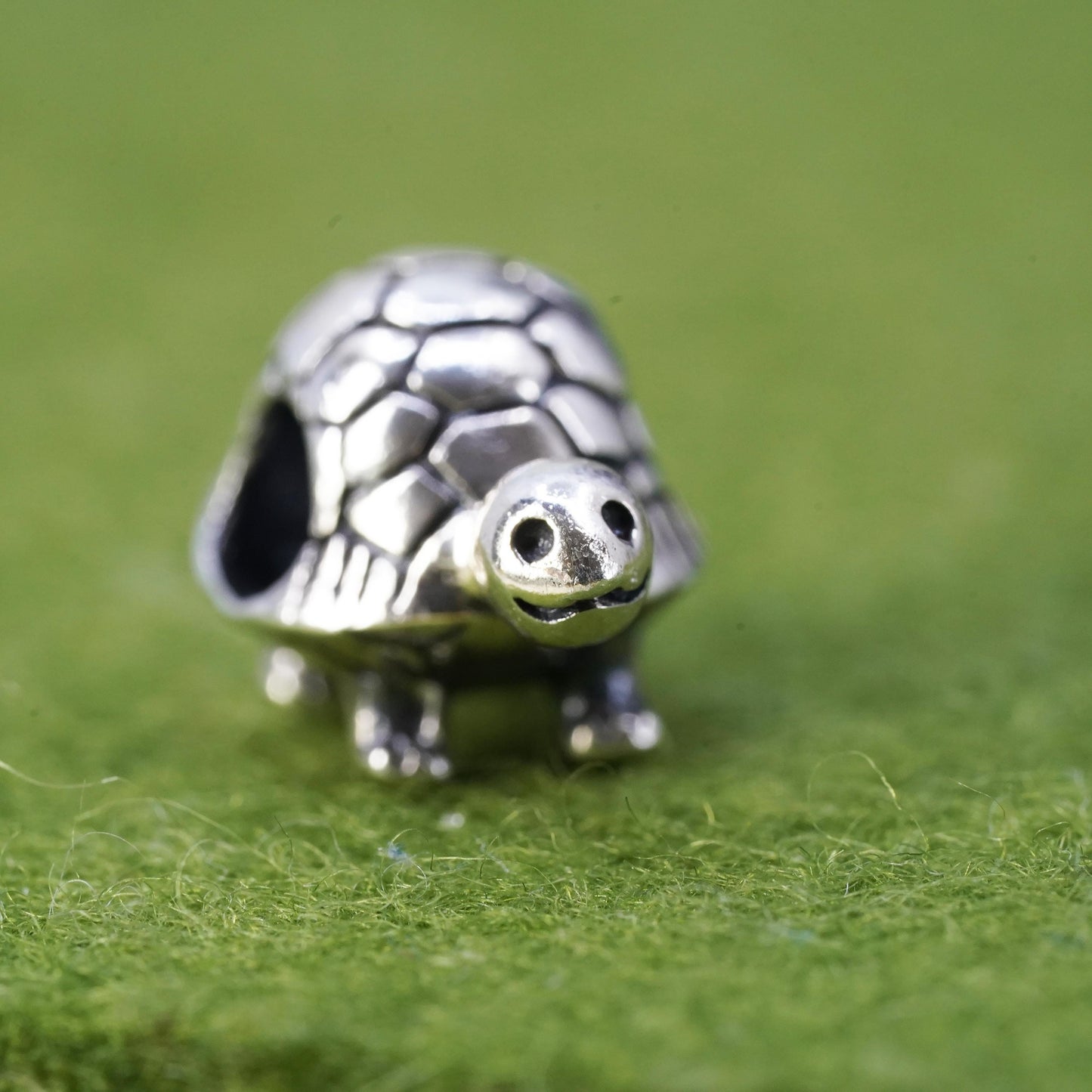 Vintage sterling silver handmade pendant, 925 turtle bead charm