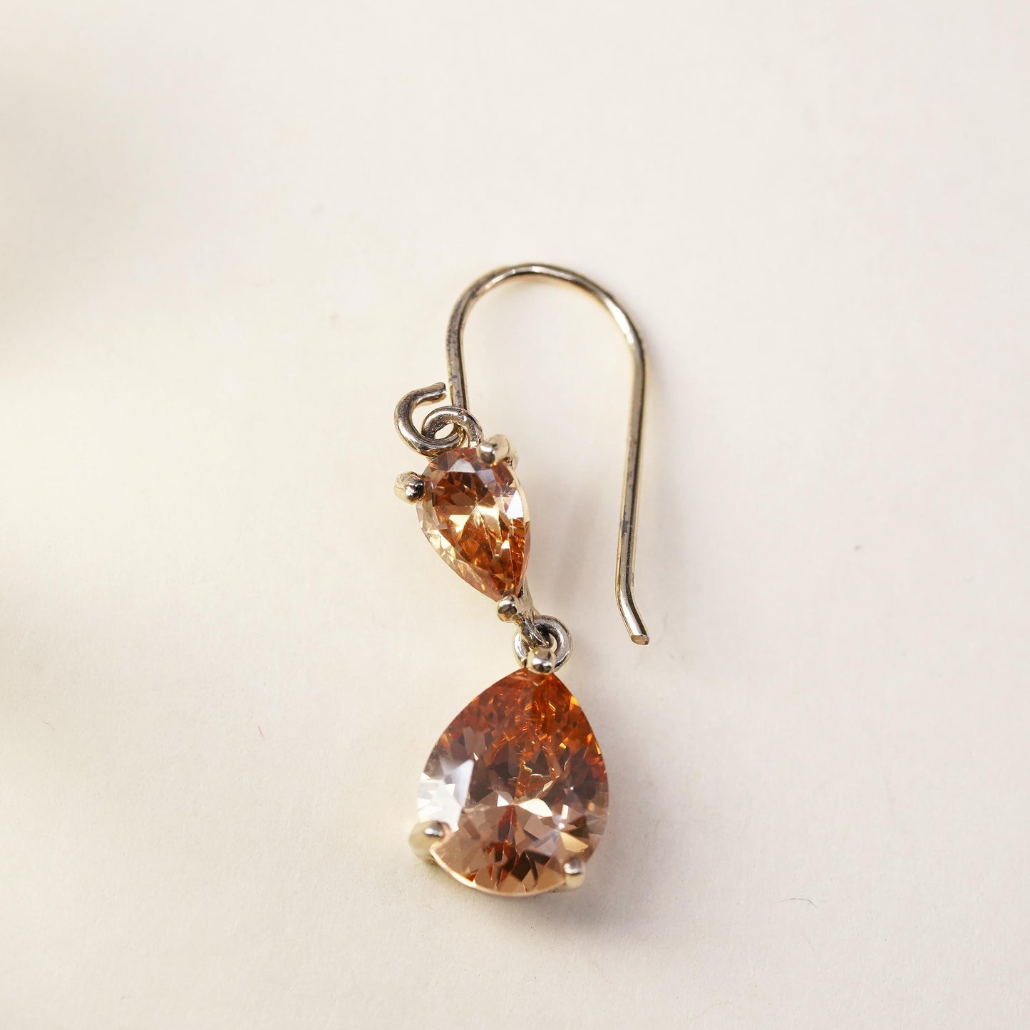 vermeil gold sterling silver 925 single teardrop citrine earring lever back