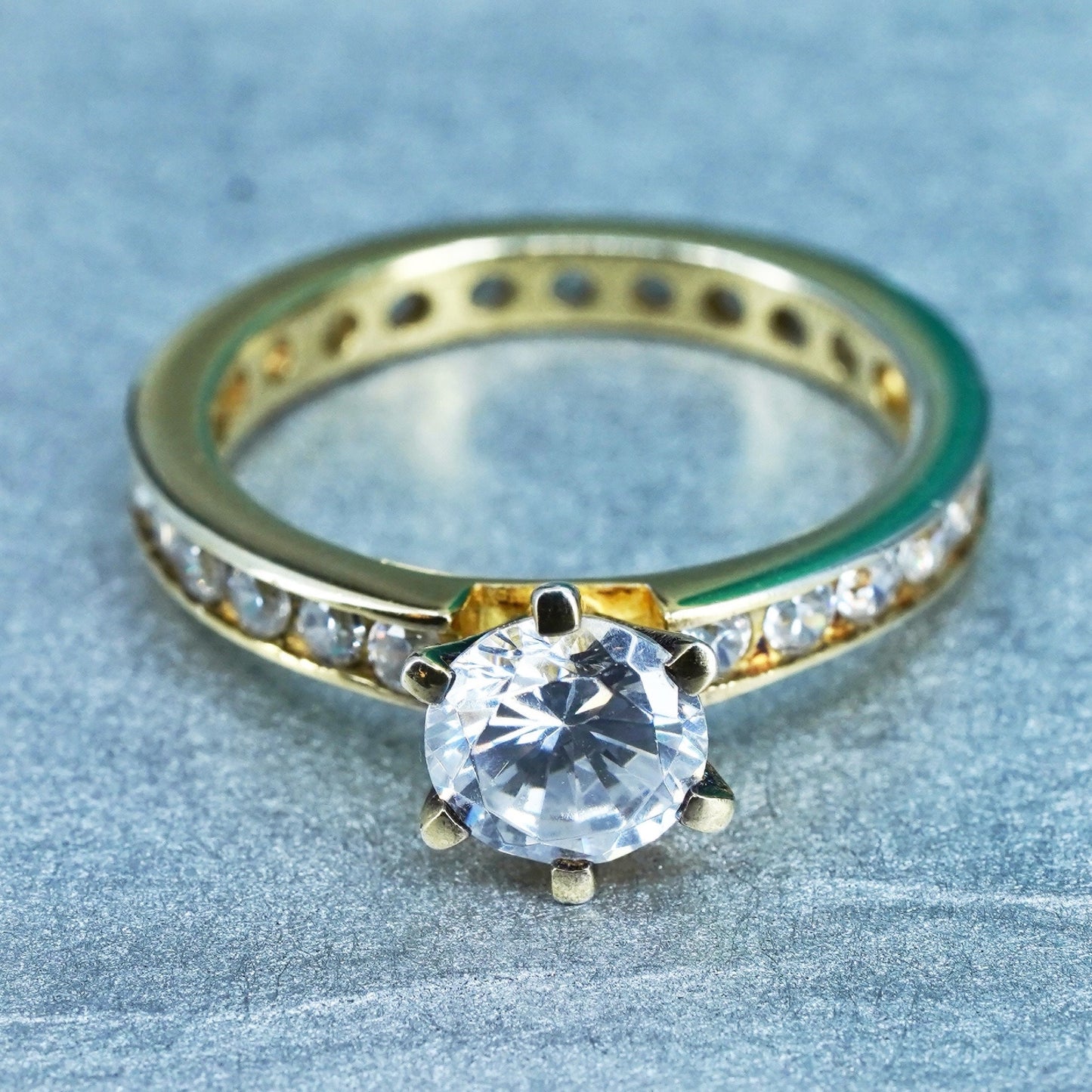 Size 8, vintage vermeil gold over Sterling 925 silver engagement ring with Cz