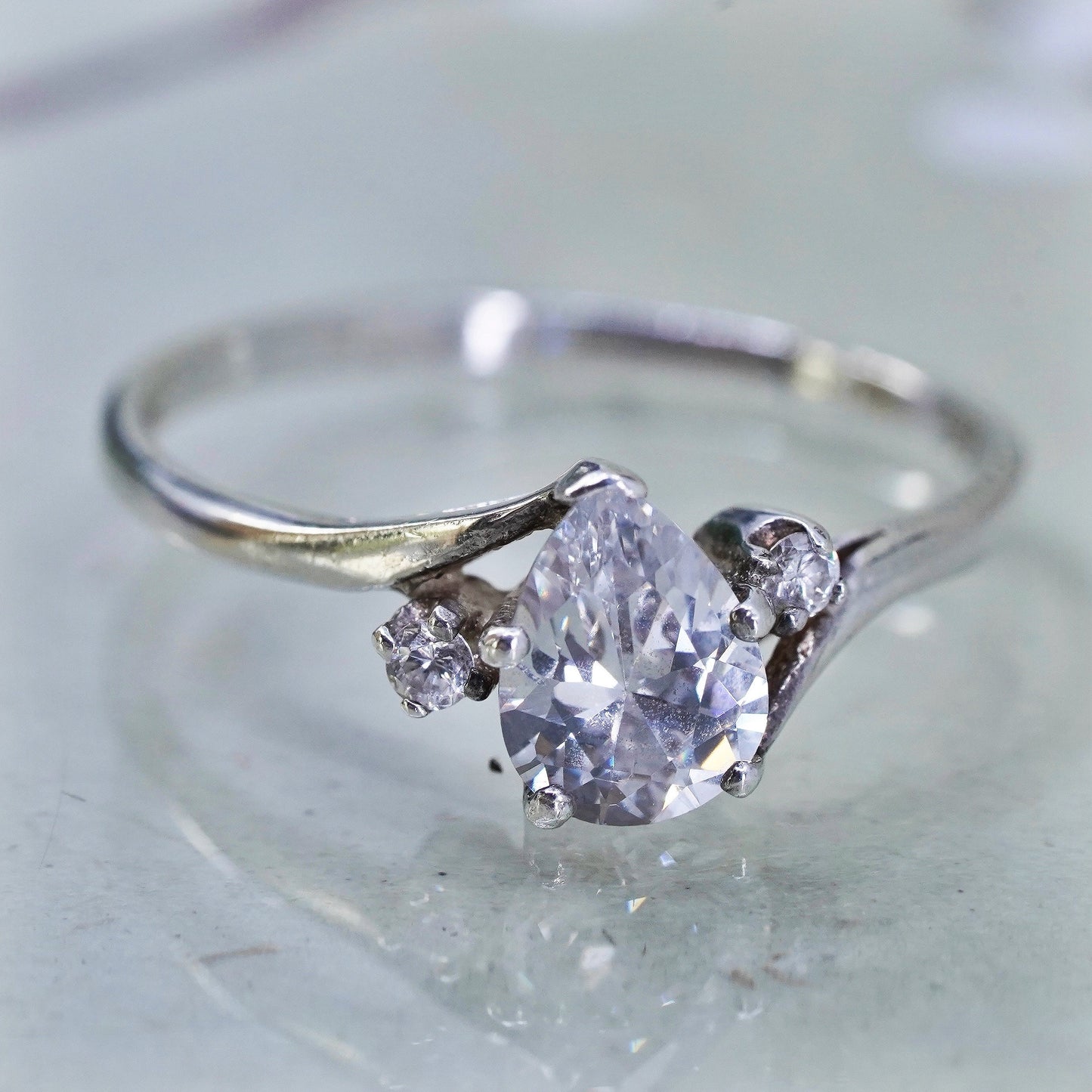 Size 9.5, Sterling silver ring, 925 silver w/ teardrop cut cz, engagement ring