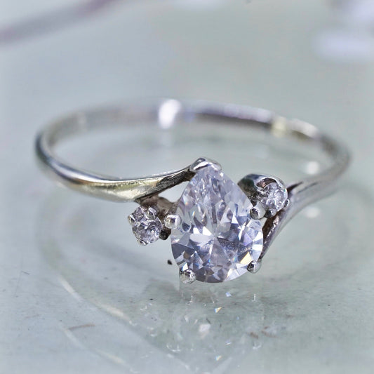 Size 9.5, Sterling silver ring, 925 silver w/ teardrop cut cz, engagement ring