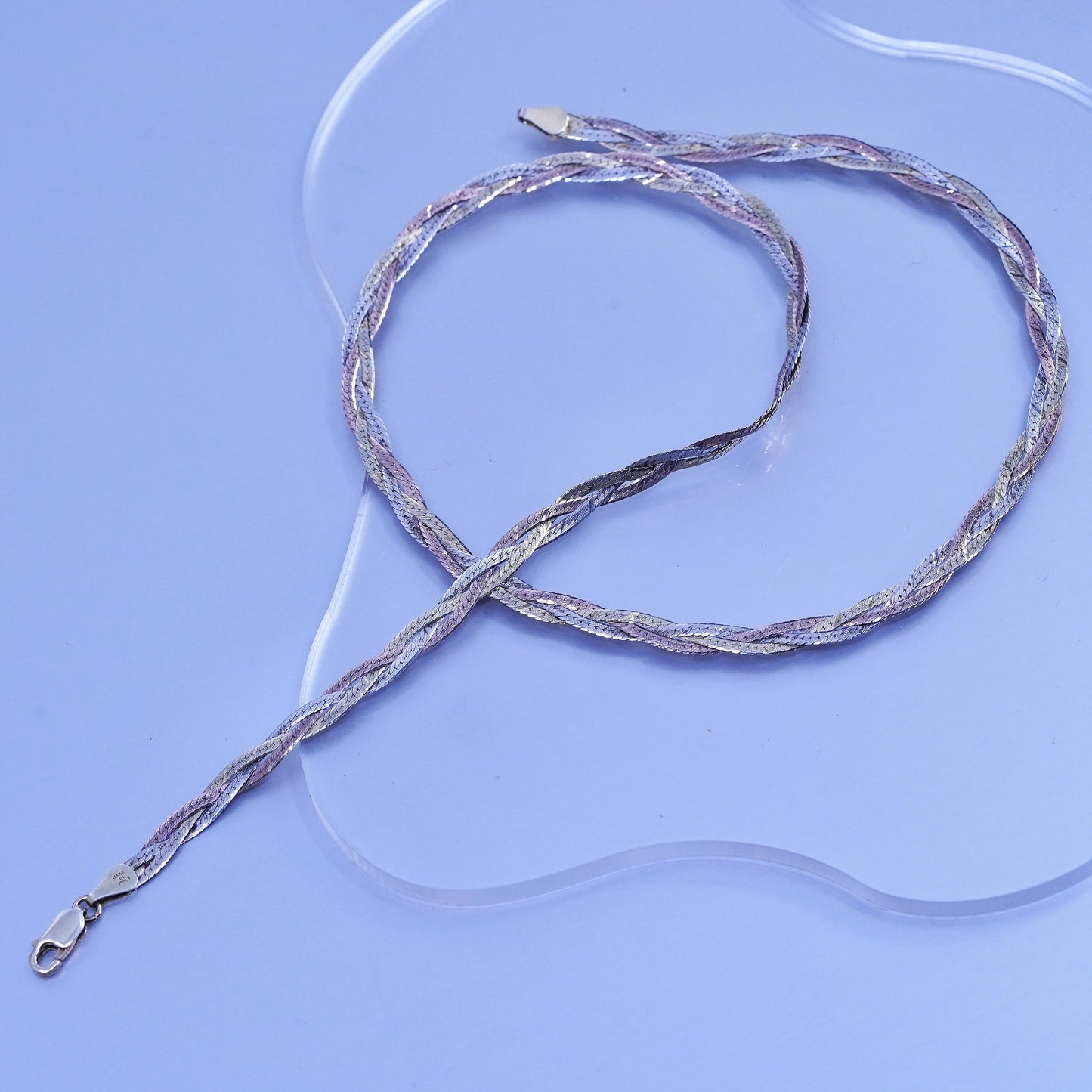 20” Italy triple tone Sterling 925 silver woven braided herringbone necklace