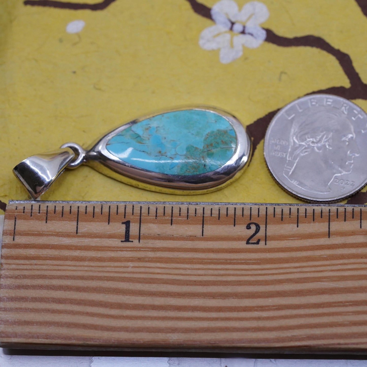 Vintage southwestern Sterling 925 silver handmade teardrop pendant turquoise