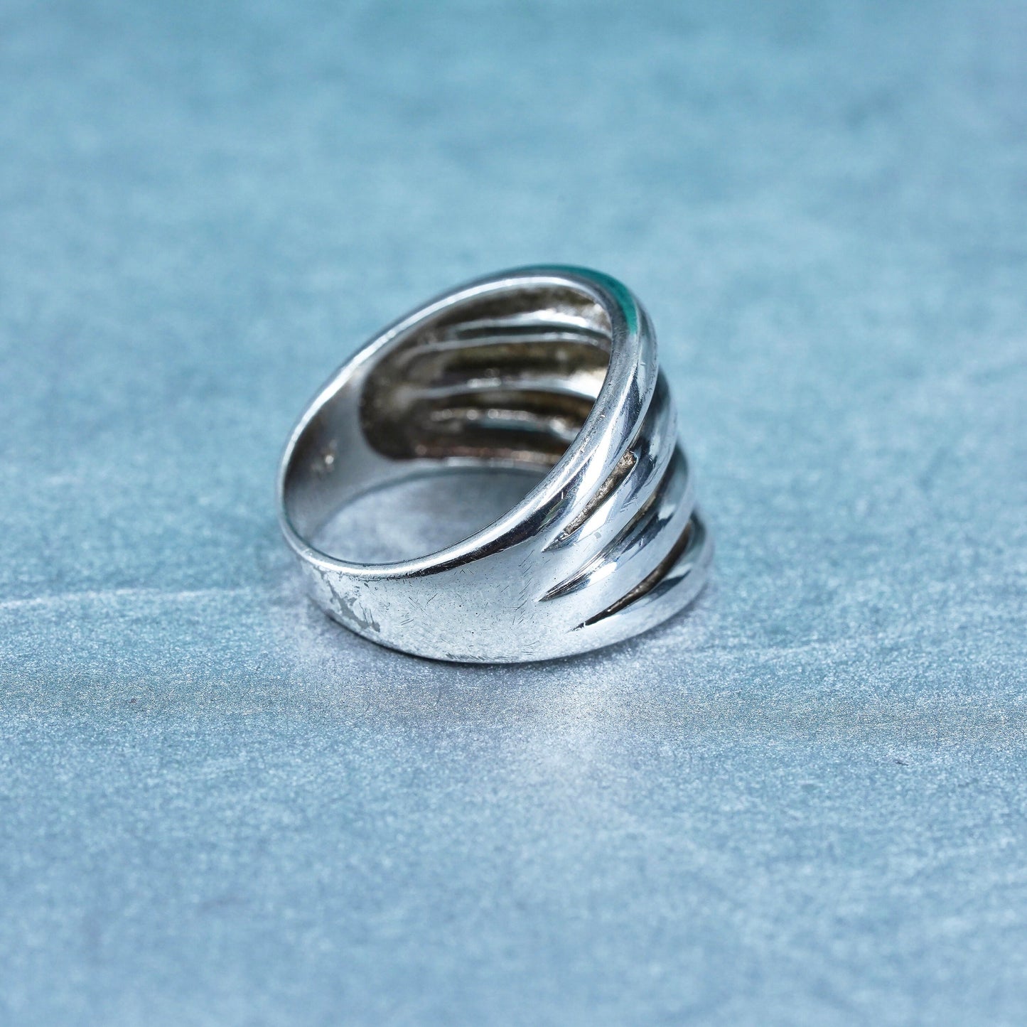 Size 6, vintage Sterling 925 silver handmade ring, modern ribbed band