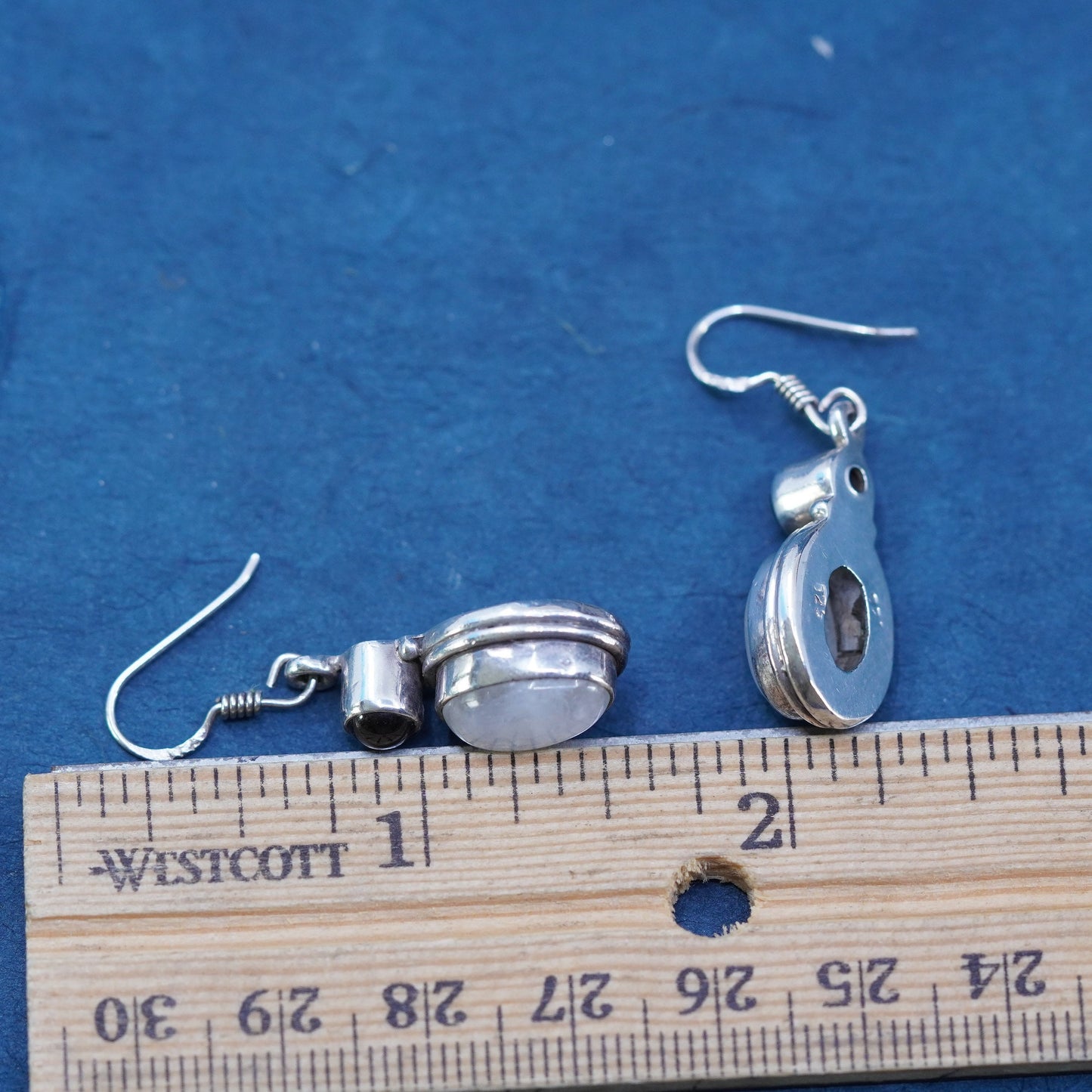 Vintage Sterling 926 silver handmade earrings with oval moonstone and garnet