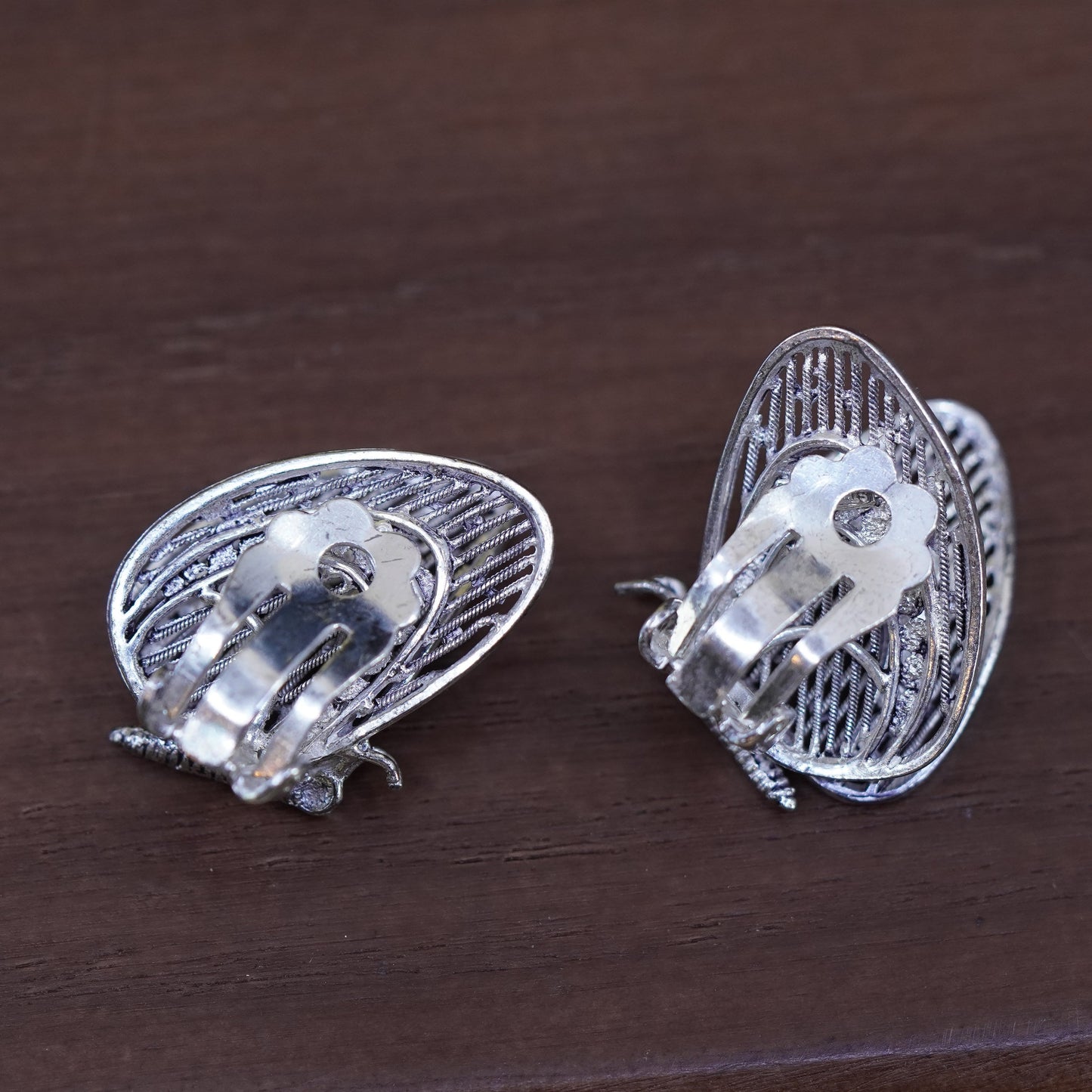VTG Germany Sterling silver handmade clip on, 925 filigree butterfly earrings