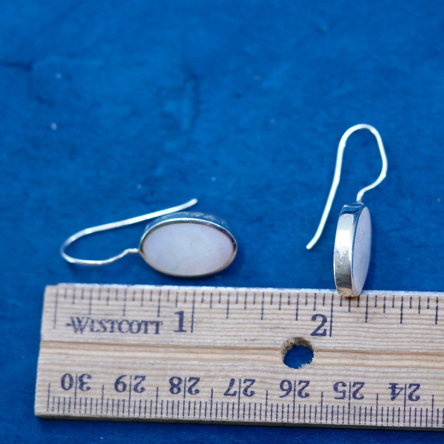 sterling silver handmade earrings, 925 oval drops with mother of pearl inlay