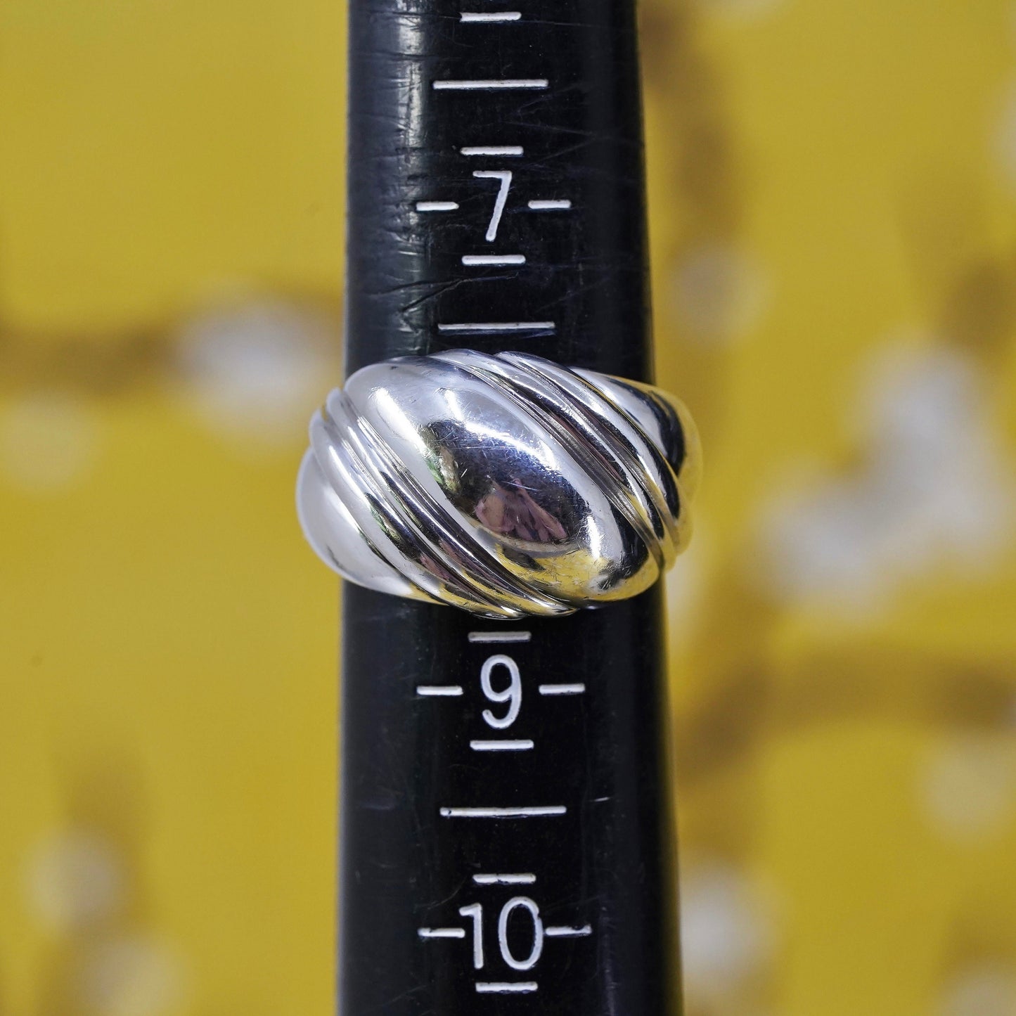 size 7.5, vintage Kabana Sterling silver handmade ring, 925 wide ribbed band