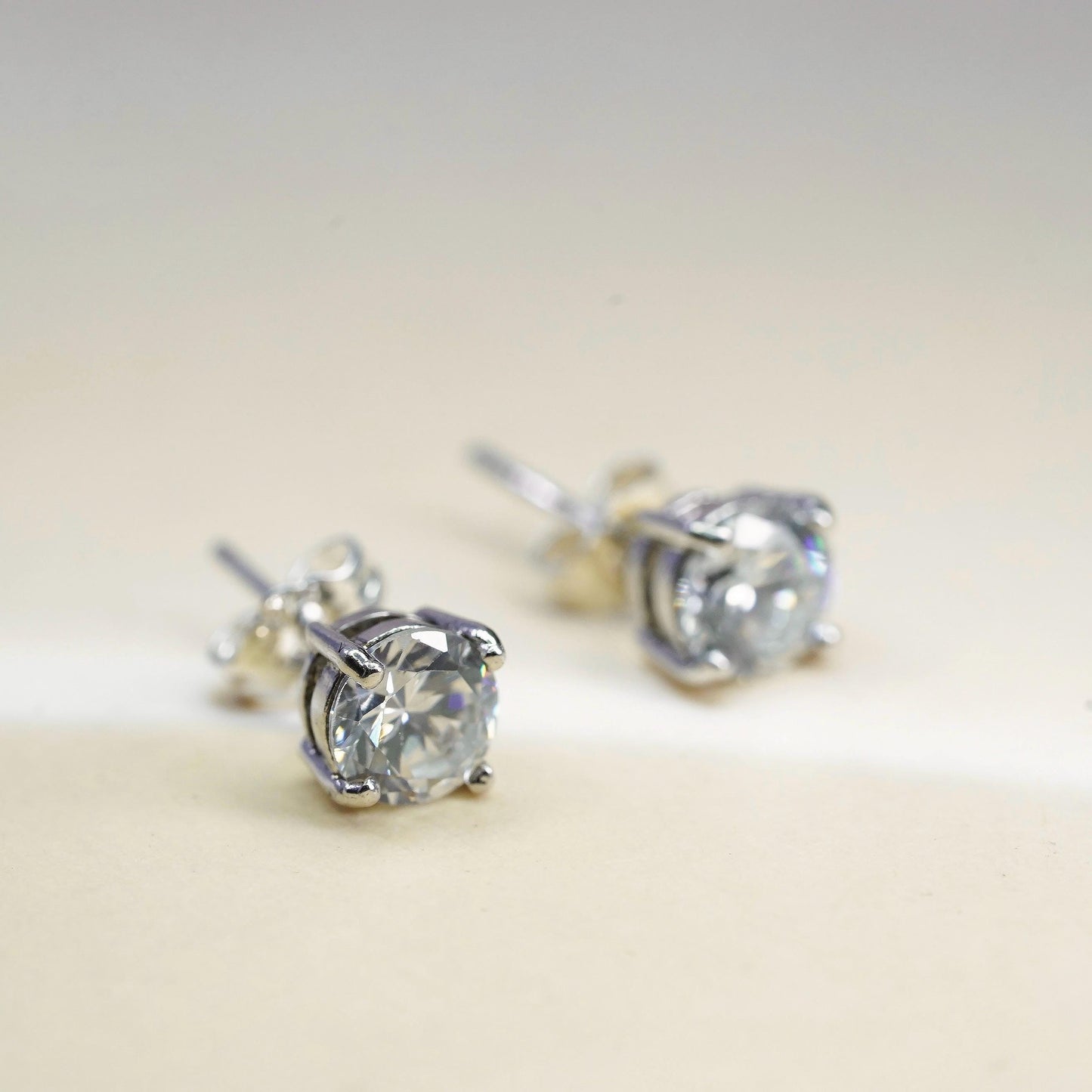 6mm, Vintage sterling 925 silver genuine round cz studs, earrings