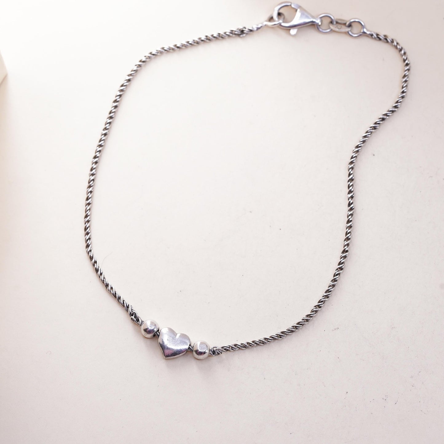 9.25”, sterling 925 silver double strands circle chain bracelet amber charm
