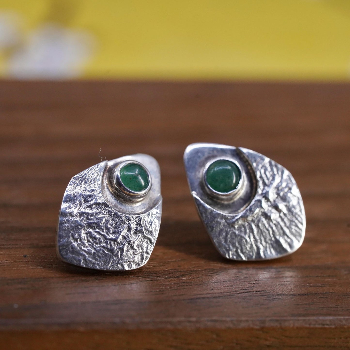 Native American southwestern Sterling 925 silver textured studs earrings jade