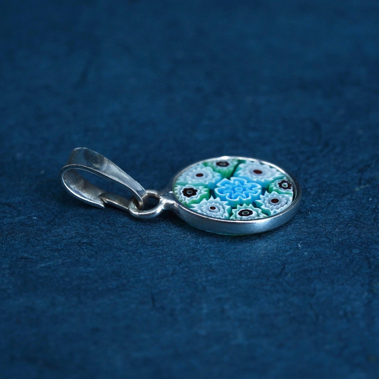 Italian sterling silver tag pendant, 925 with multiciori pendant, murano glass