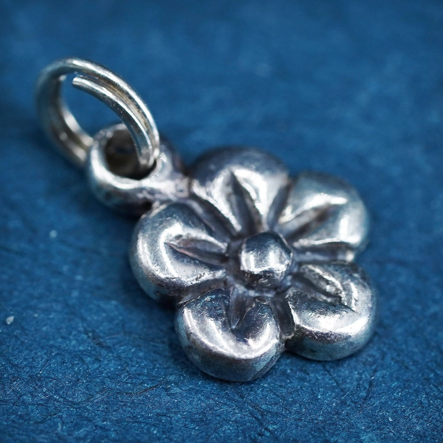 Vintage Sterling silver handmade pendant, 925 sunflower flower charm