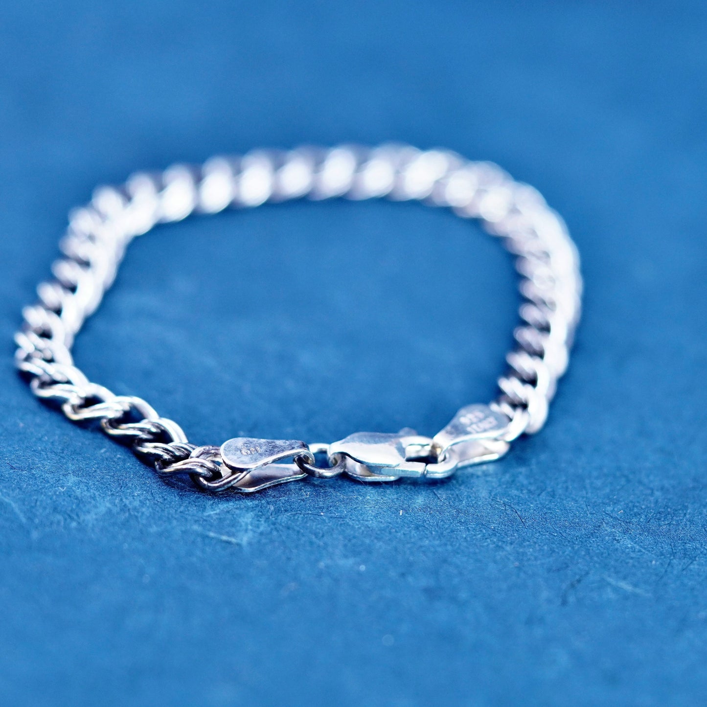 5.75”, Italy Sterling silver handmade charm bracelet, 925 double curb chain