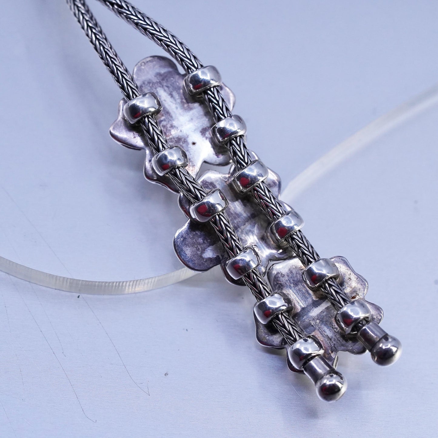 24” 3mm, vintage Sterling 925 silver wheat chain necklace flower slide pendants