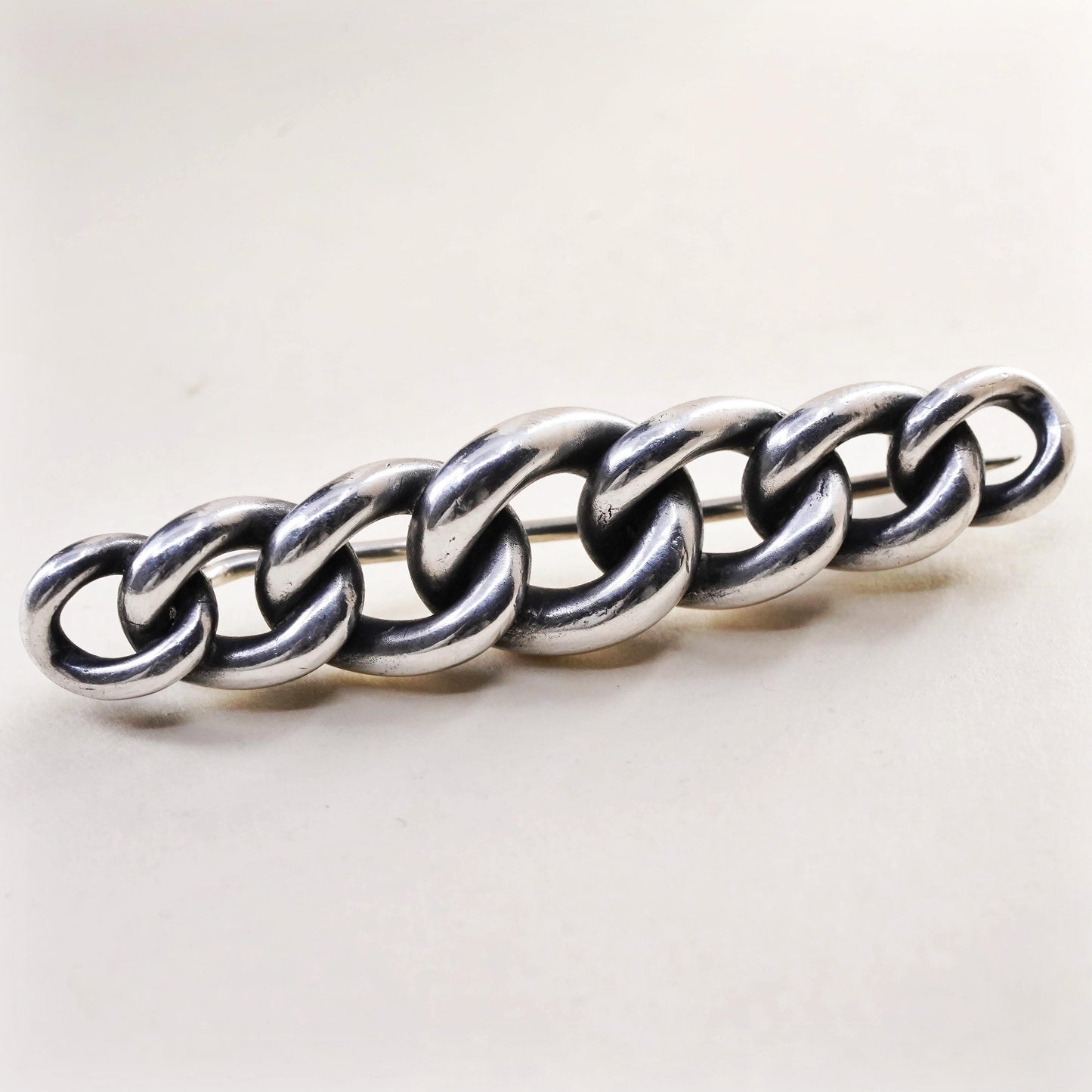 Vintage Sterling silver Handmade brooch, 925 chain bar pin