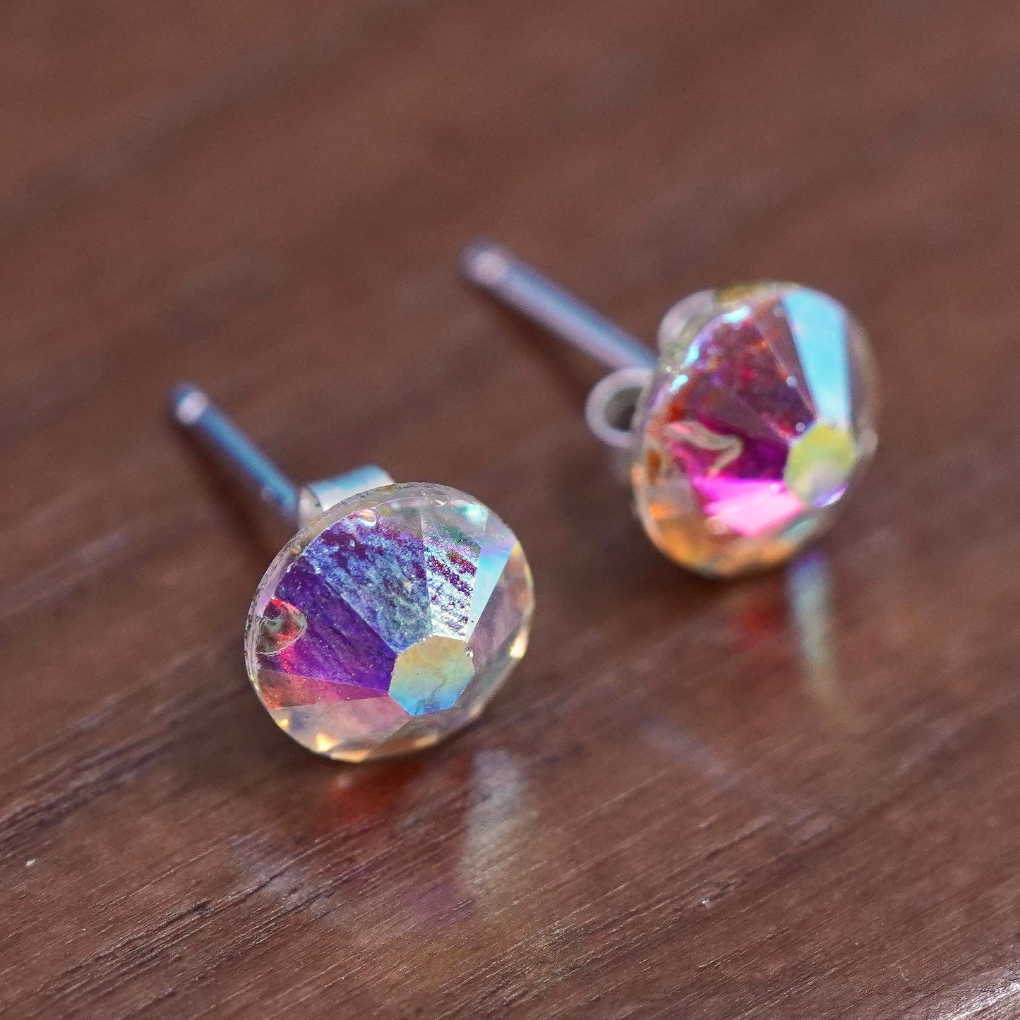Vintage sterling silver handmade earrings, 925 studs with crystal