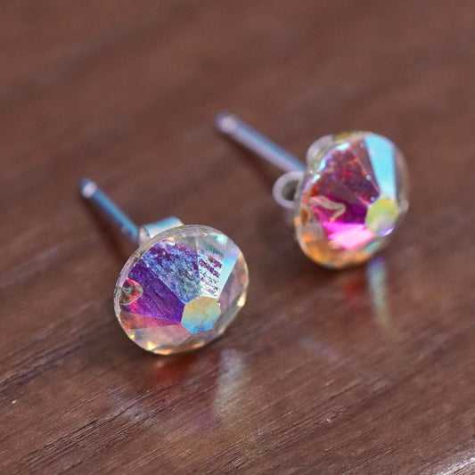 Vintage sterling silver handmade earrings, 925 studs with crystal